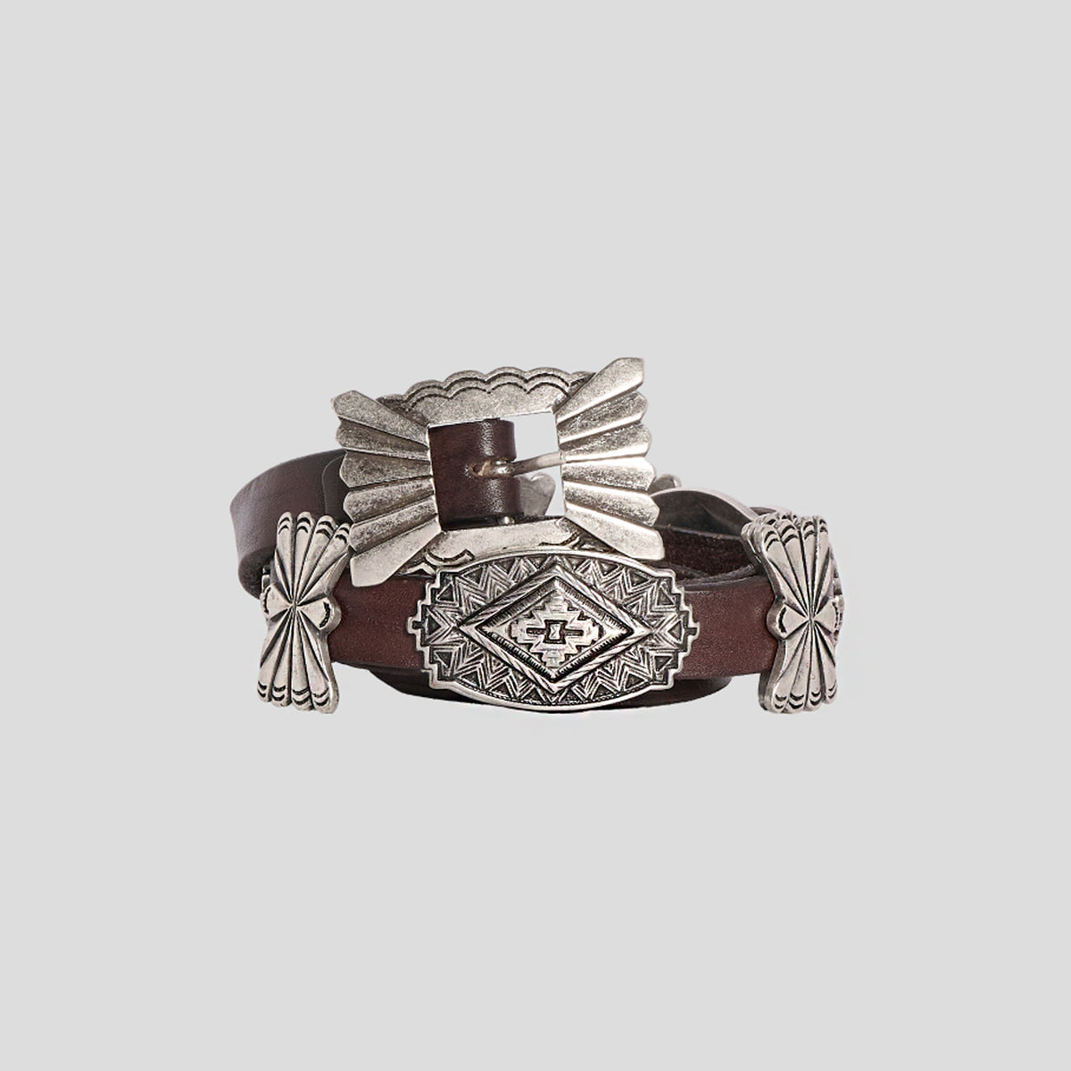 Cintura western Concho pelle marrone scuro Monsieur