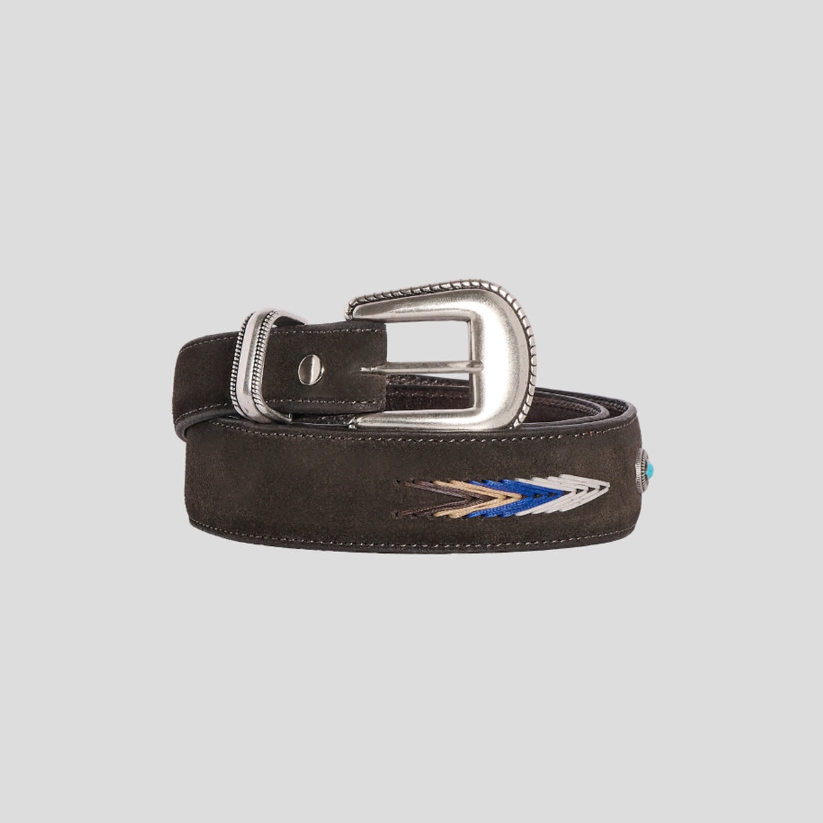 Cintura western suede marrone ricamo borchia turchese Monsieur