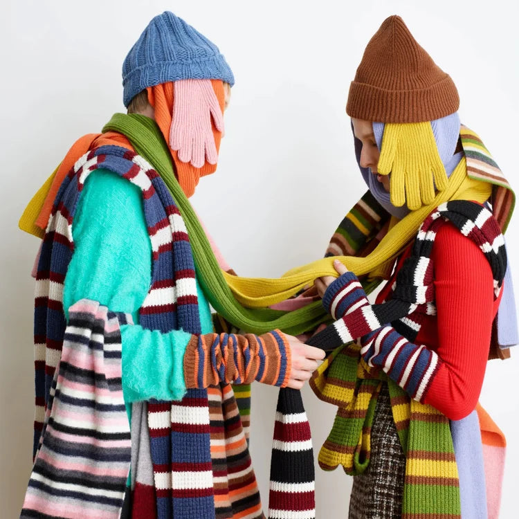 Sciarpa lambswool modern stripe avio panna bordeaux Robert Mackie