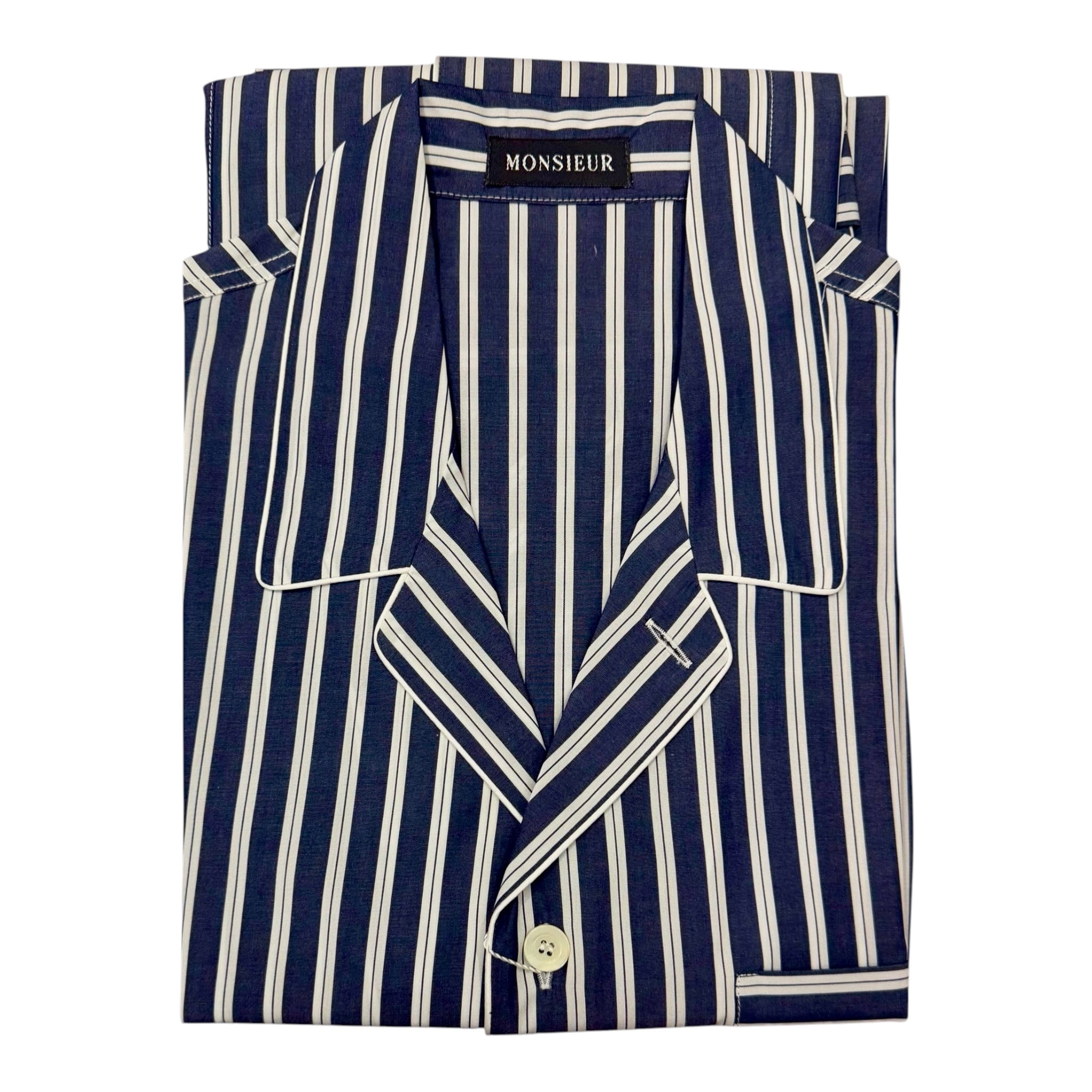 Pigiama lungo cotone rigato navy bianco Monsieur