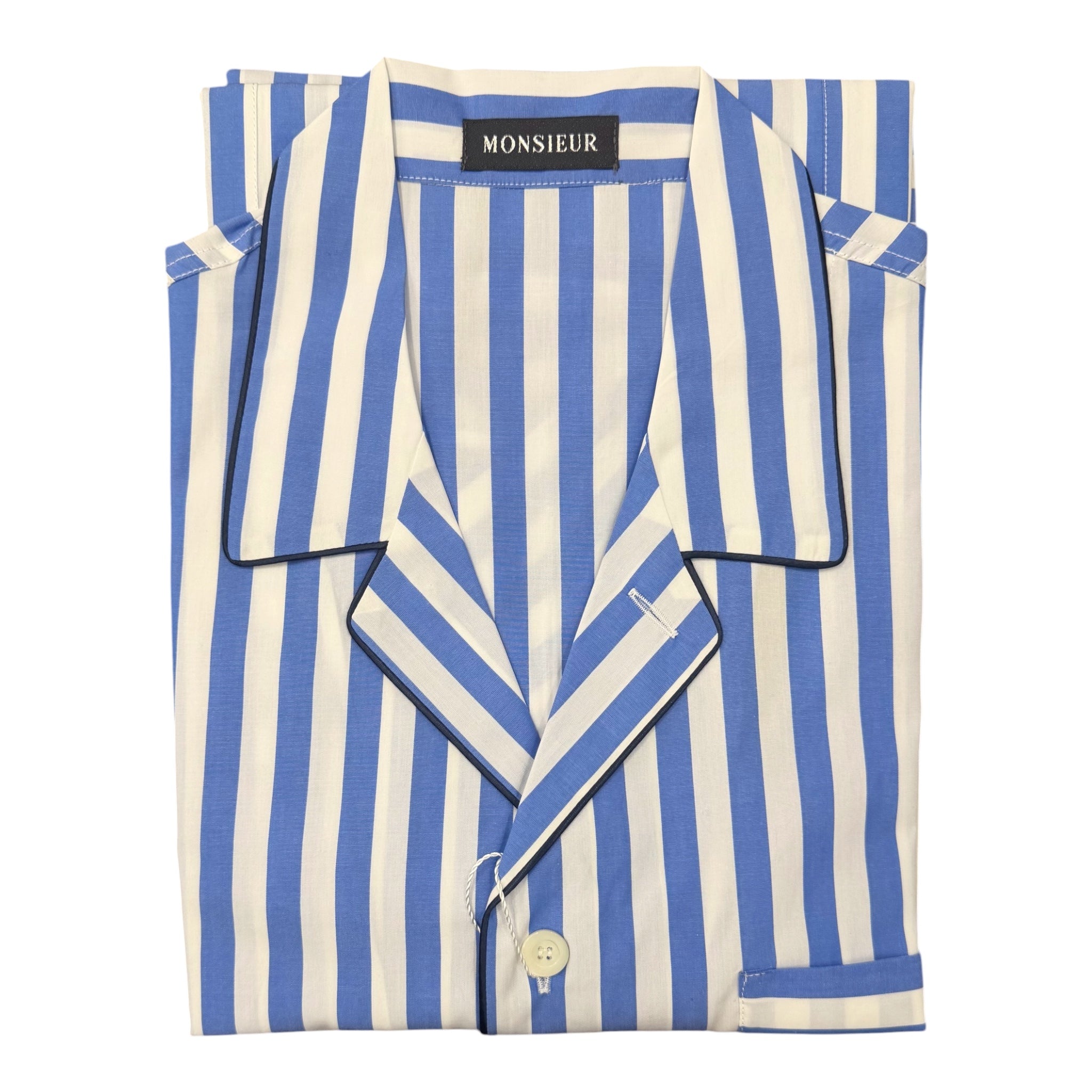 Pigiama lungo cotone rigato light blue bianco Monsieur