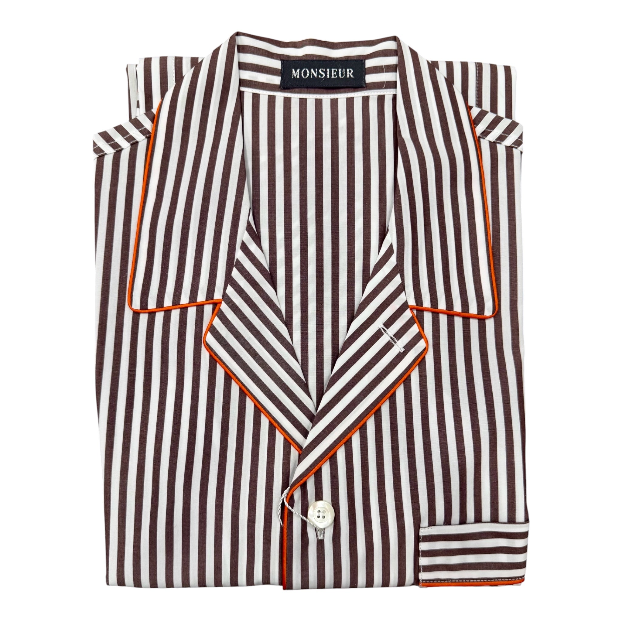 Pigiama lungo cotone rigato marrone bianco Monsieur