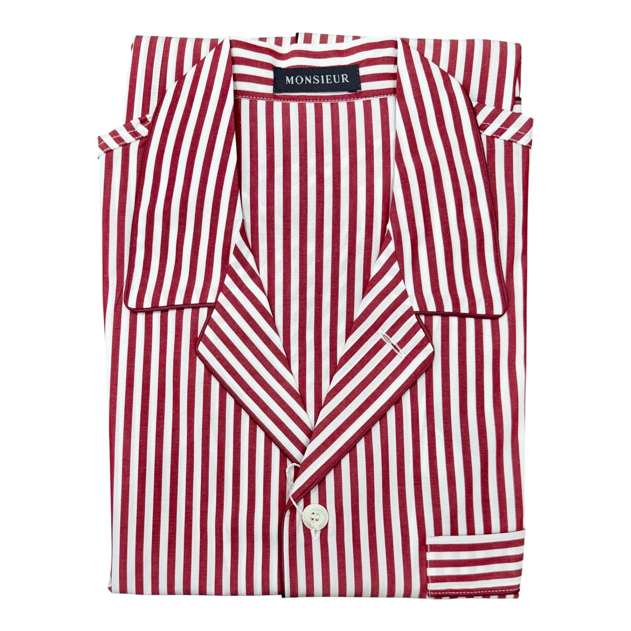 Pigiama lungo cotone rigato bordeaux bianco Monsieur