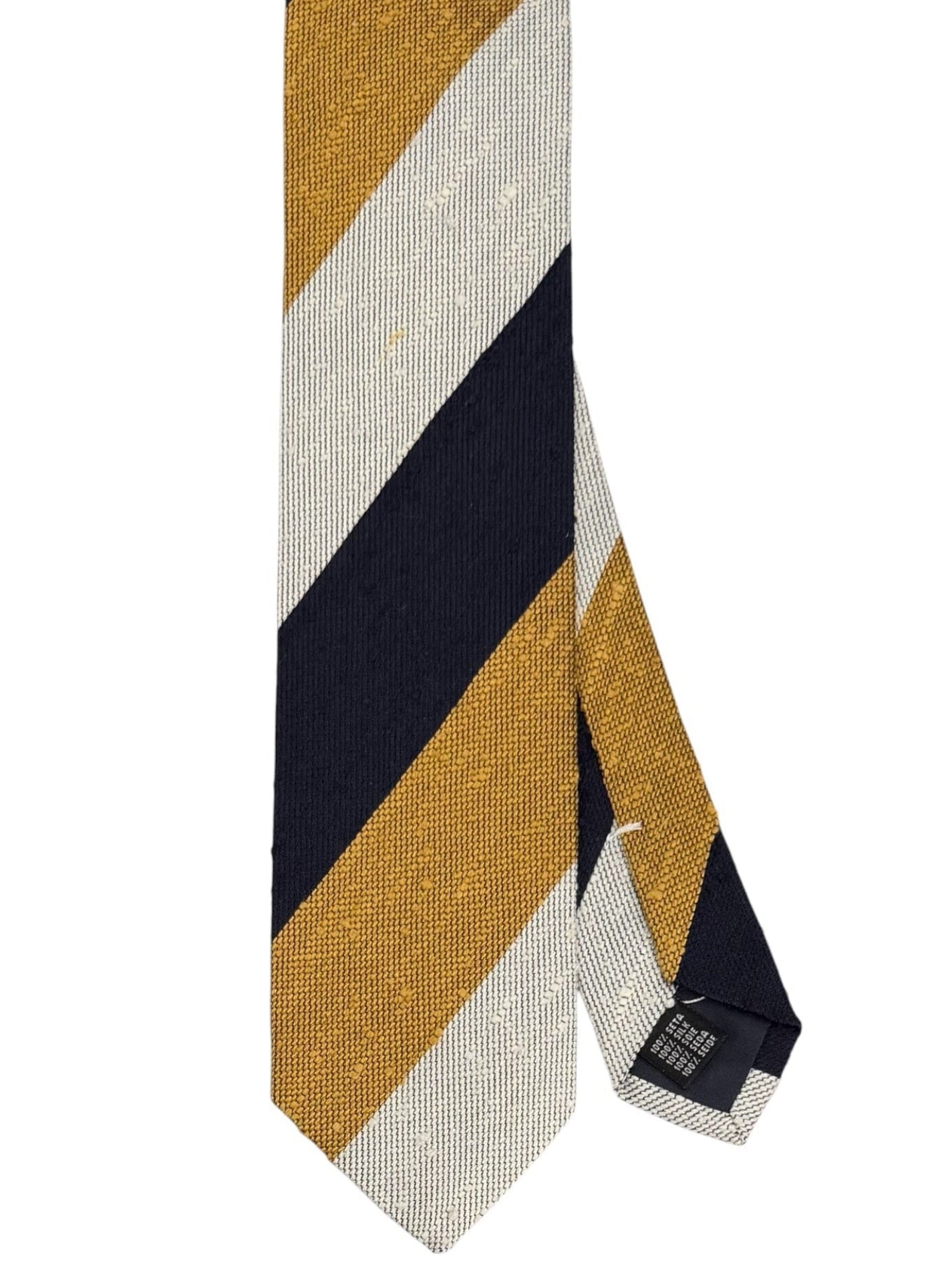 Cravatta seta shantung regimental gold blu bianca Monsieur