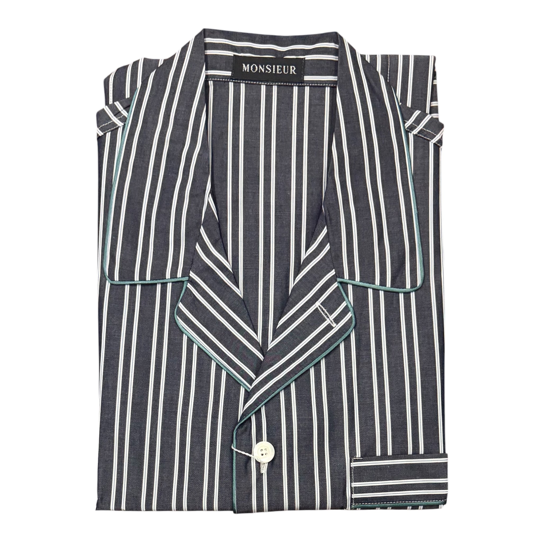 Pigiama lungo cotone rigato blu bianco Monsieur