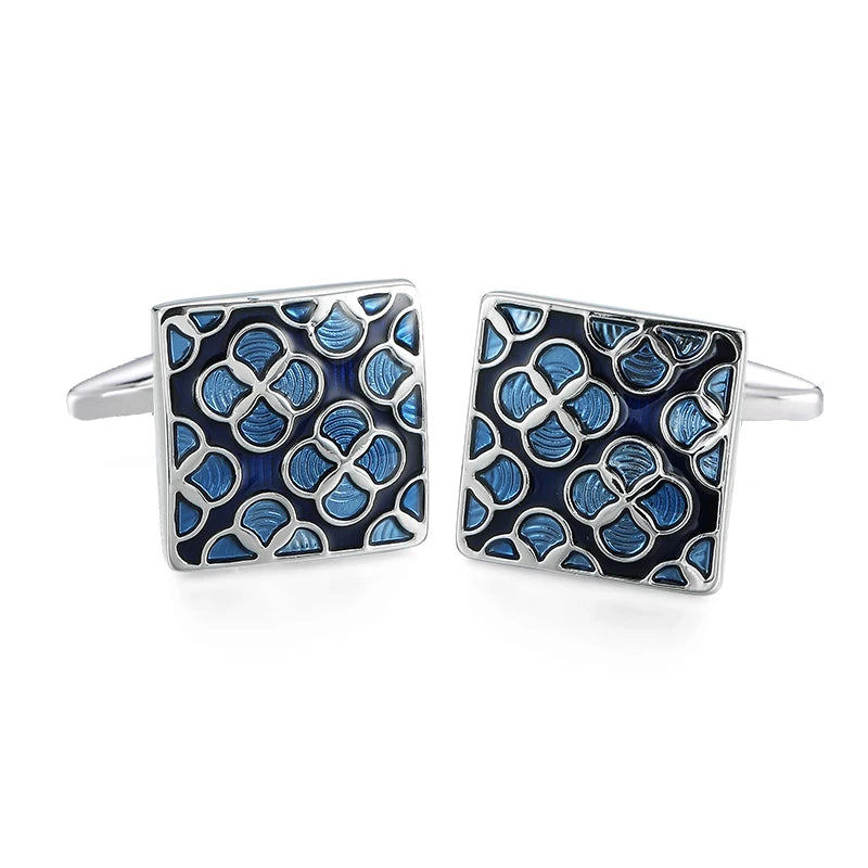 Gemelli quadrati smaltati fiore blu Monsieur