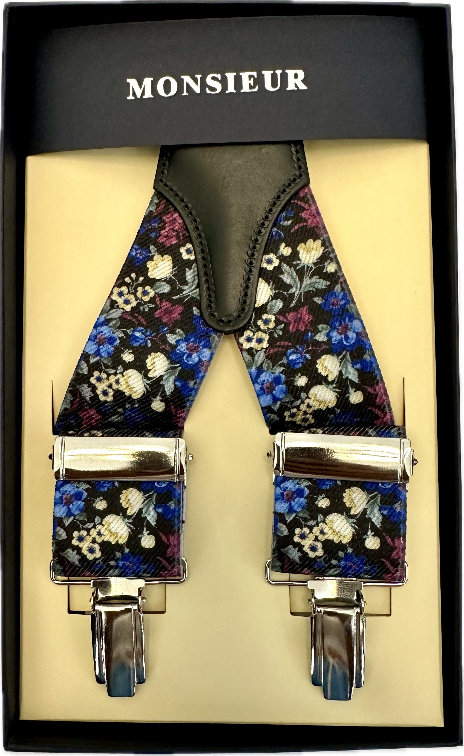 Bretelle elastico clip nero fiori viola Monsieur