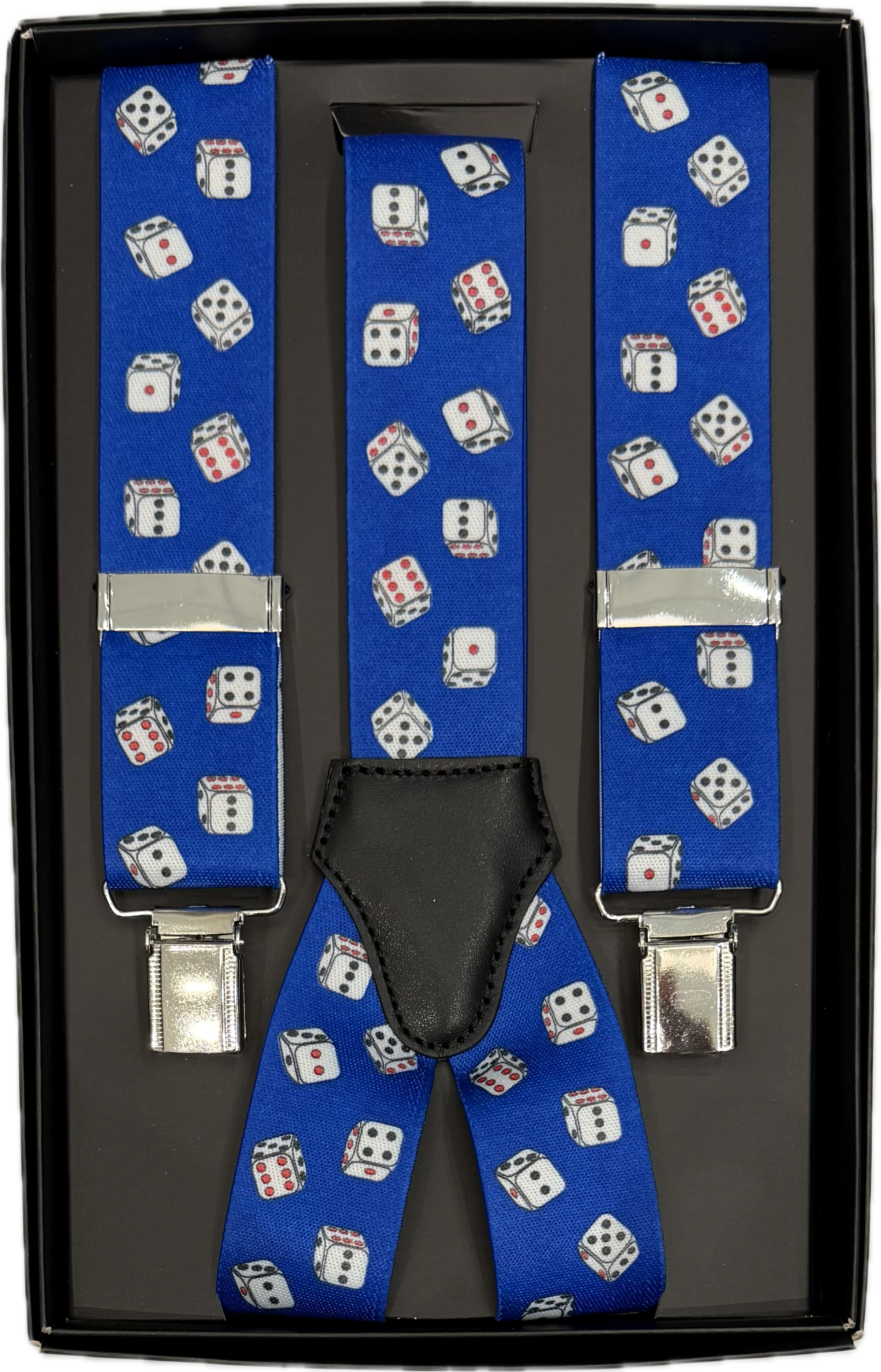 Bretelle elastico clip fantasia dadi royal blue Monsieur
