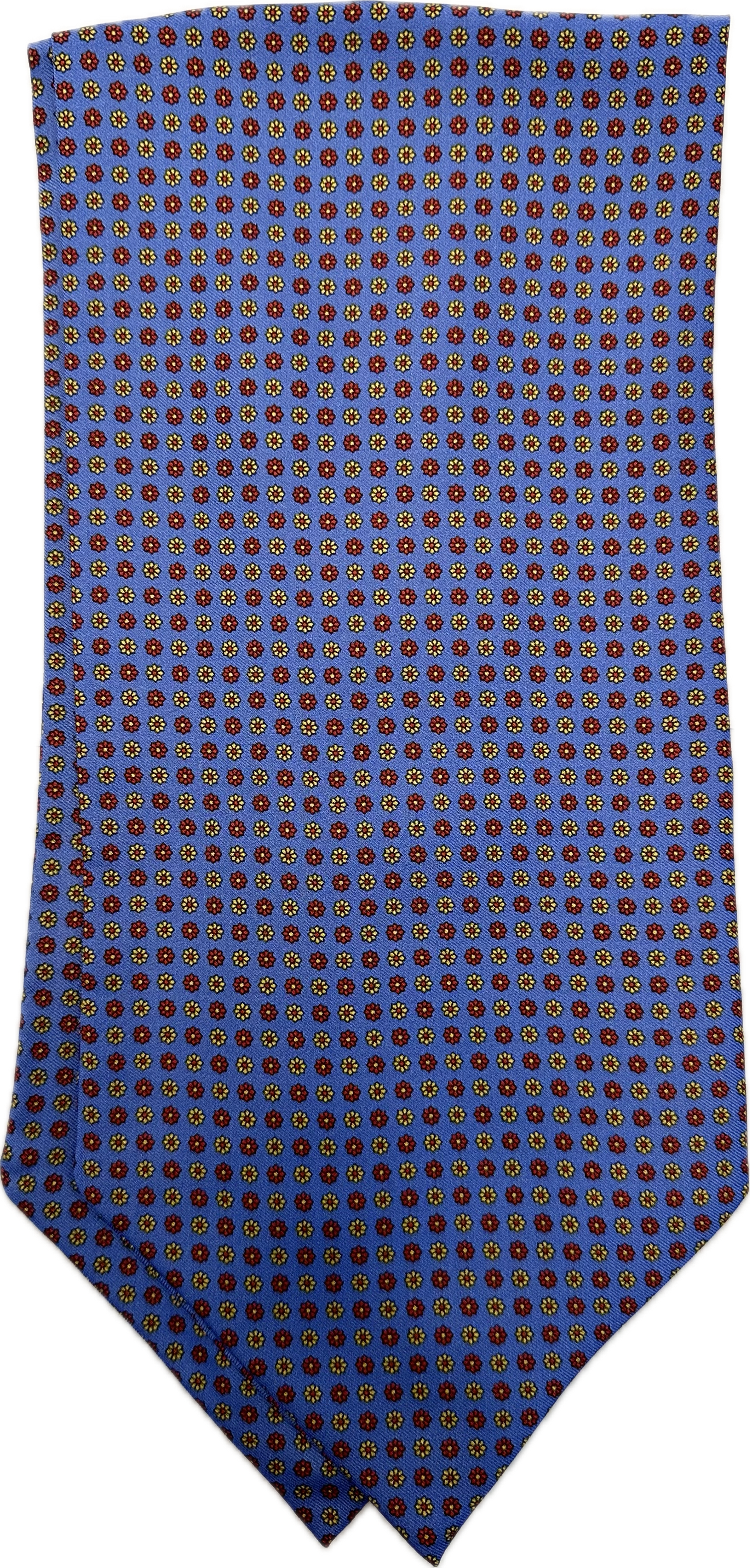 Ascot silk tie light blue micro fiorellino rosso giallo Monsieur