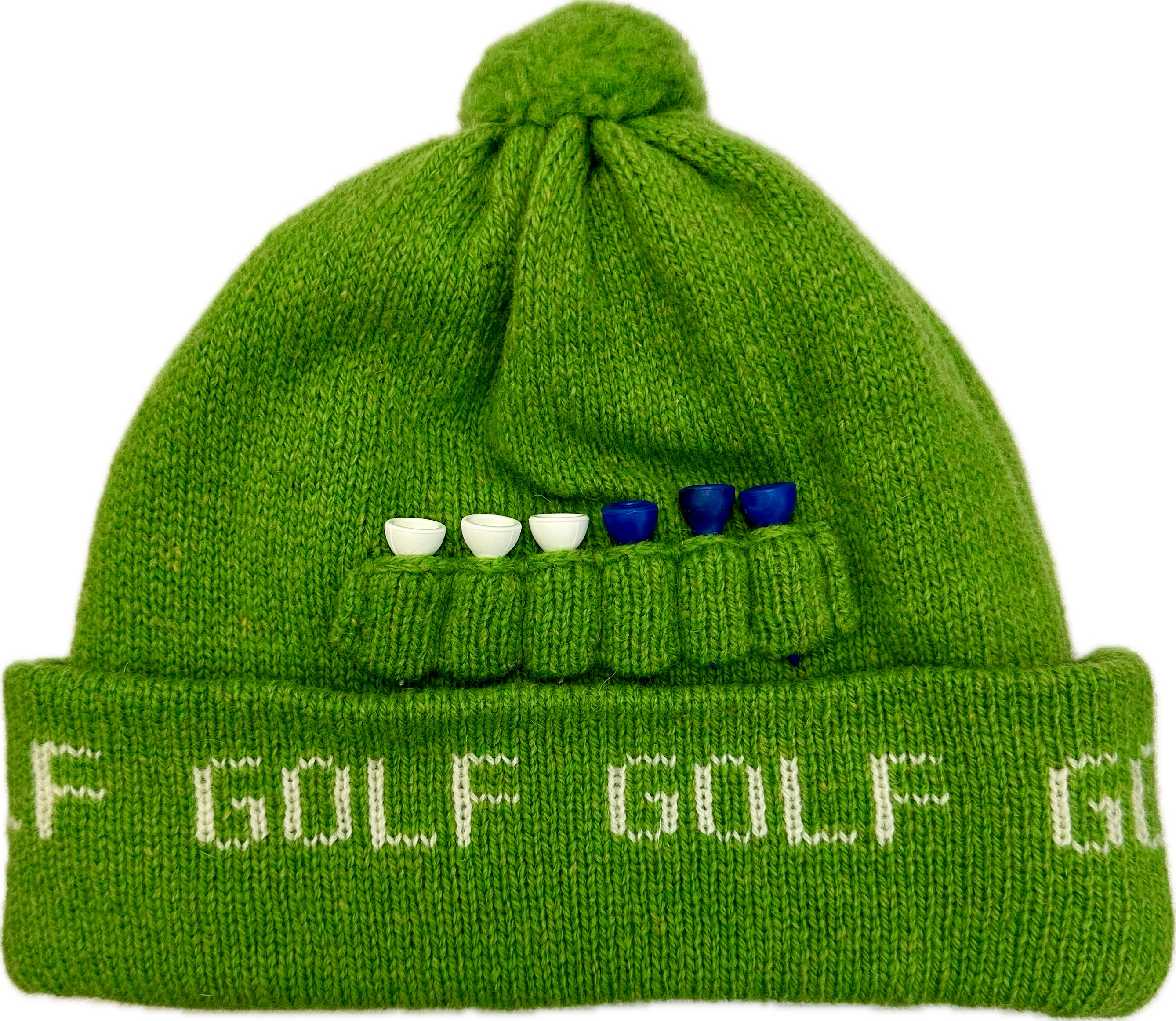 Cuffia Golf lana pom pom garden leaf