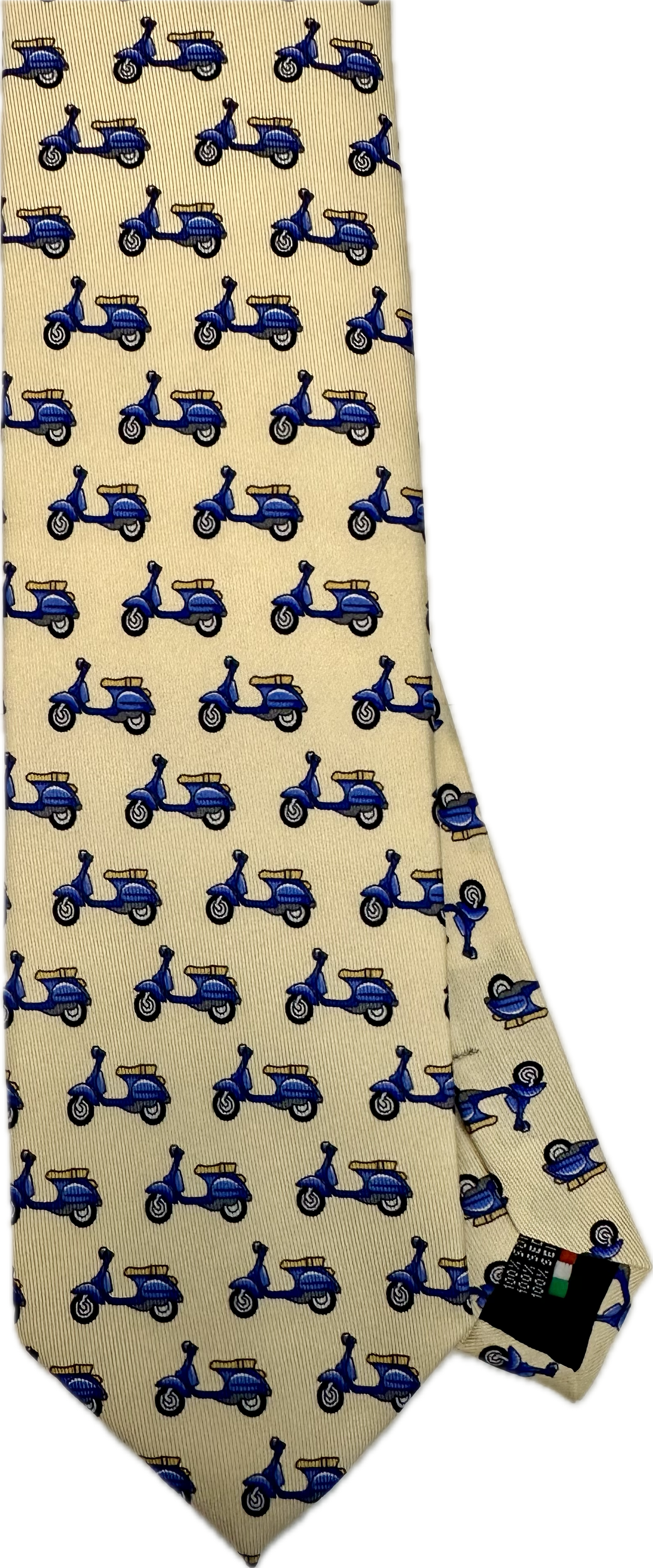 Cravatta seta avorio fantasia scooter blu Monsieur