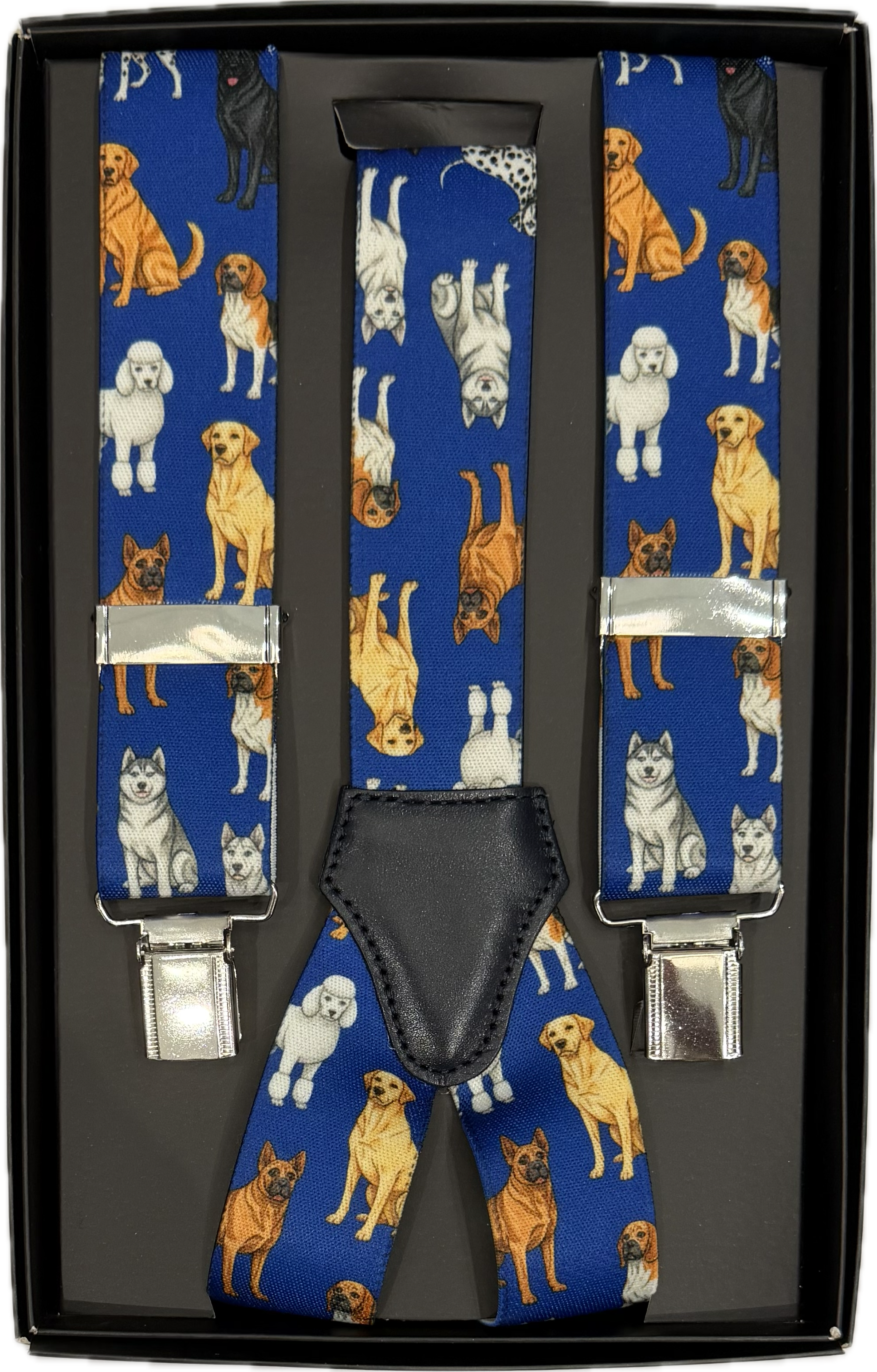 Bretelle elastico clip fantasia cani blu Monsieur