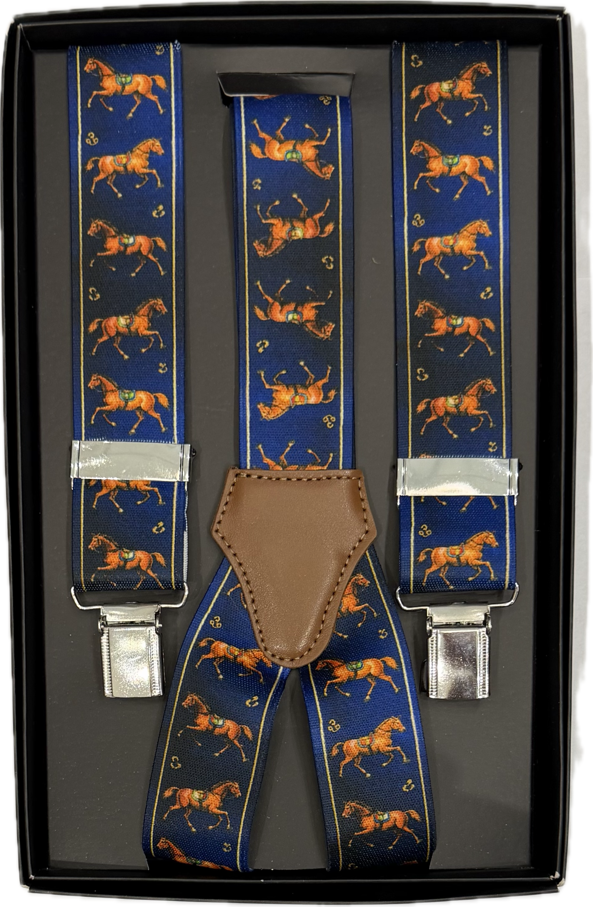 Bretelle elastico clip fantasia cavalli blu Monsieur