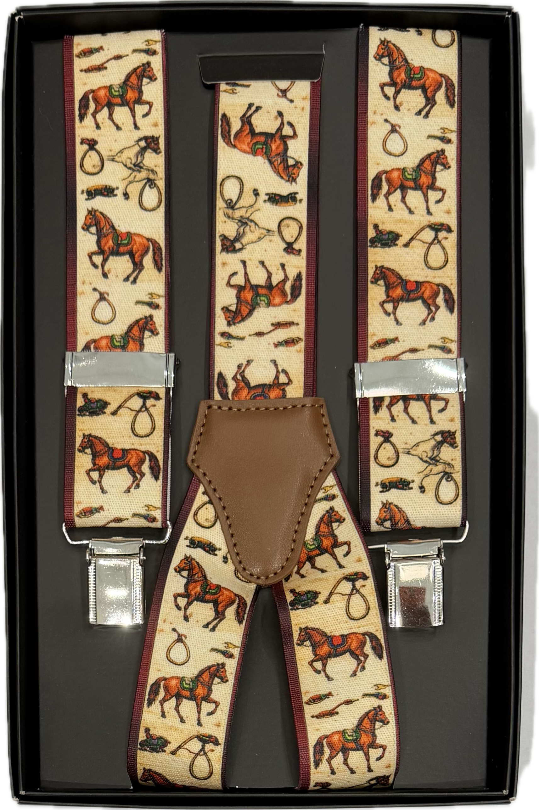Bretelle elastico clip fantasia cavalli beige Monsieur
