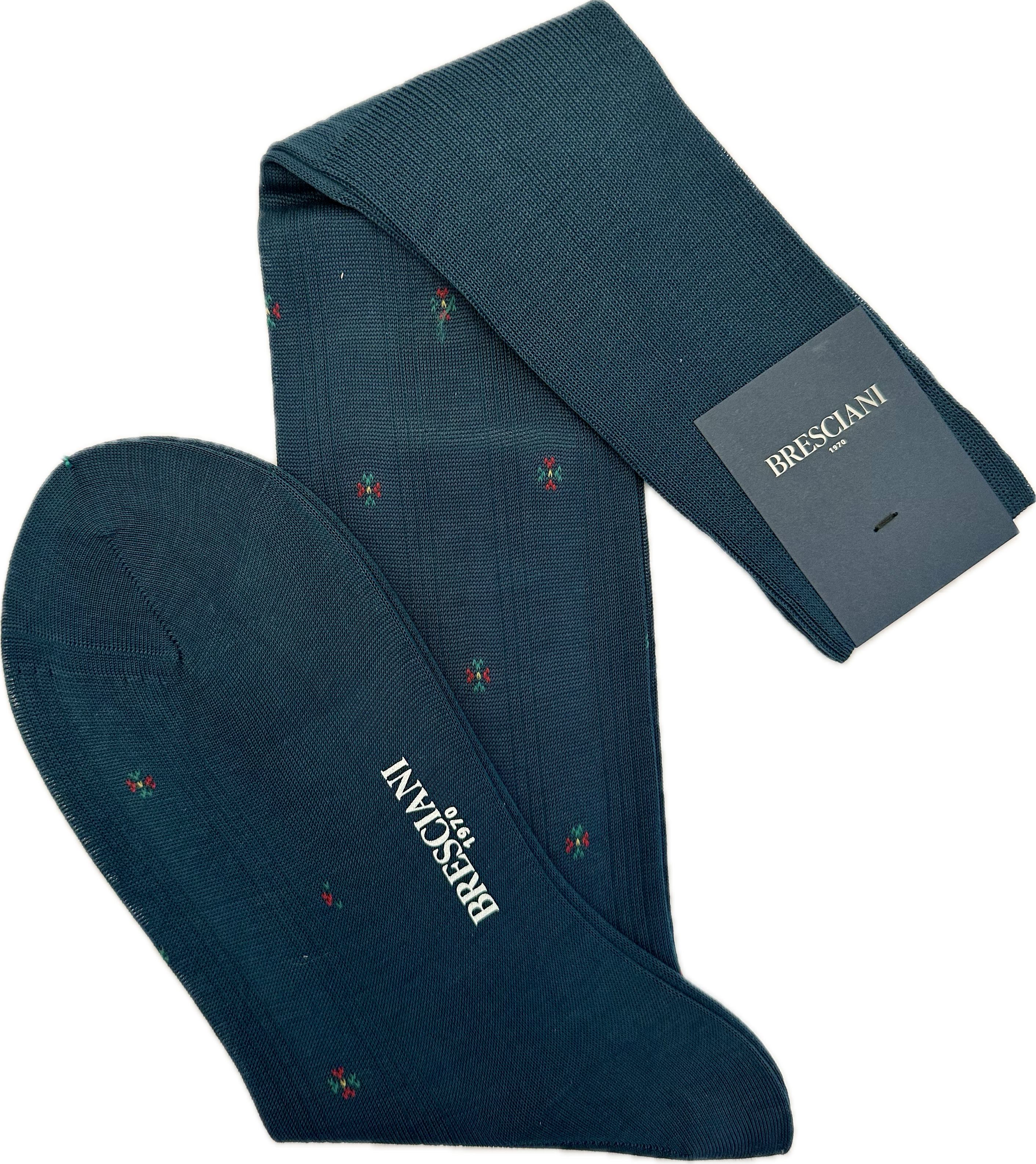 Calze cotone jacquard micro fiore bluette Bresciani