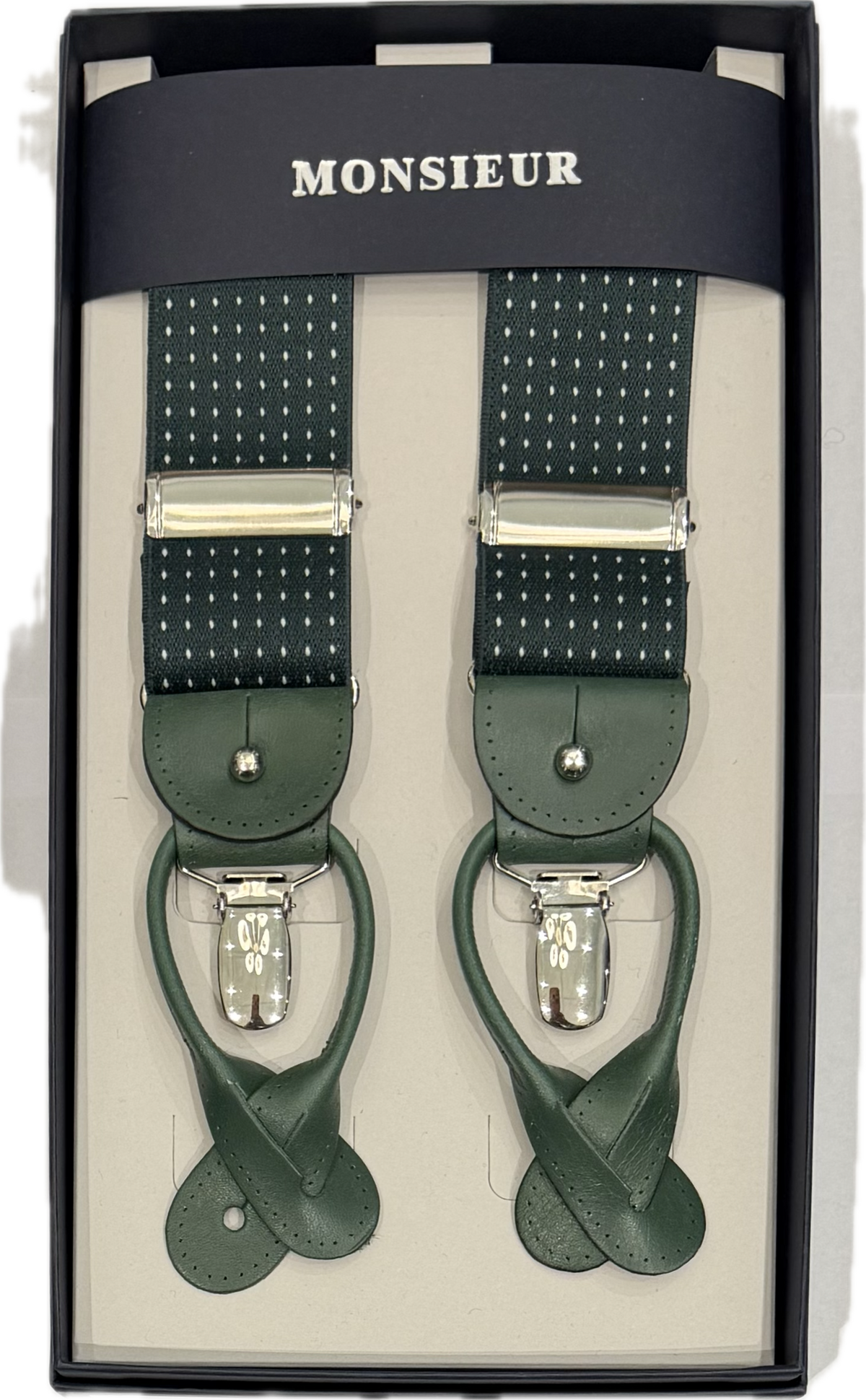 Bretelle verde micro pois bianchi Monsieur