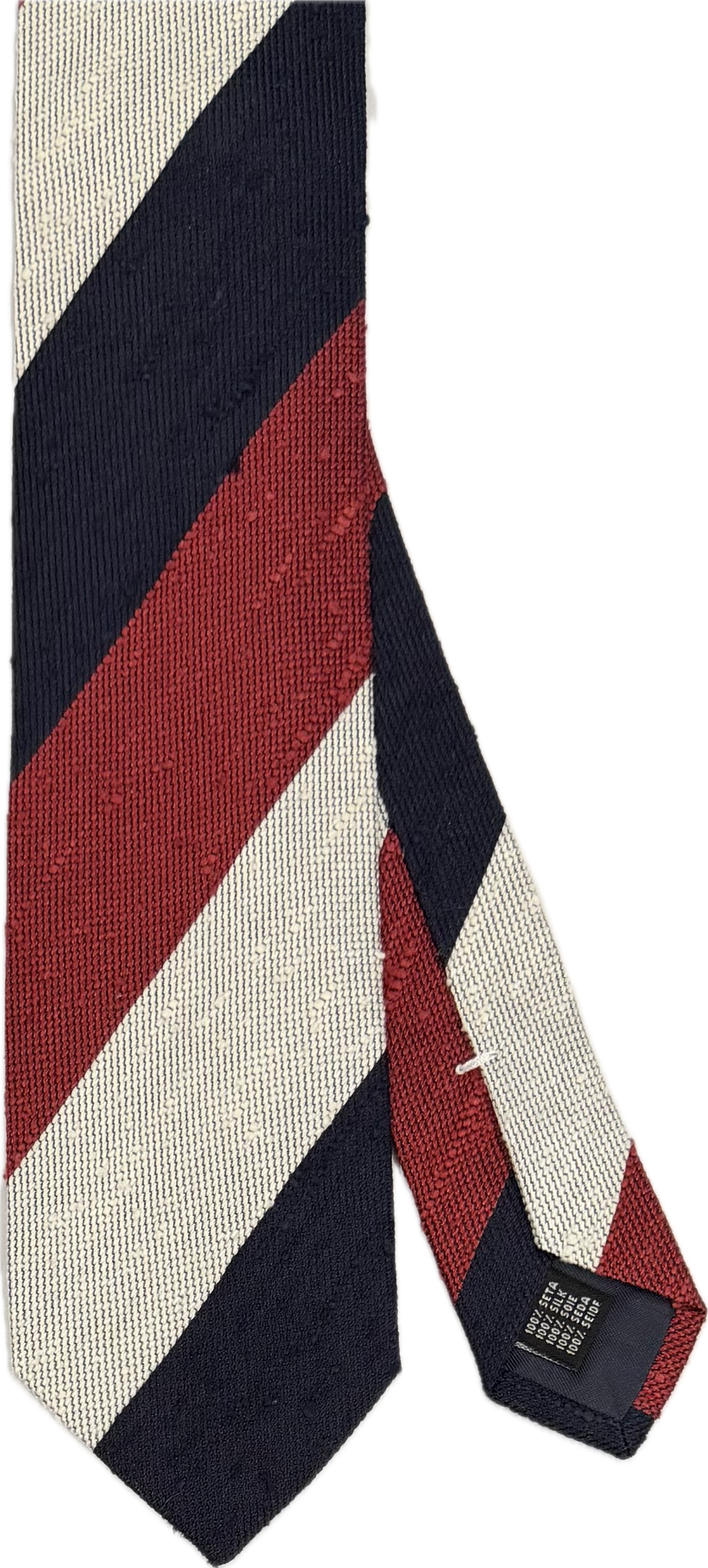 Cravatta seta shantung regimental rossa blu bianca Monsieur