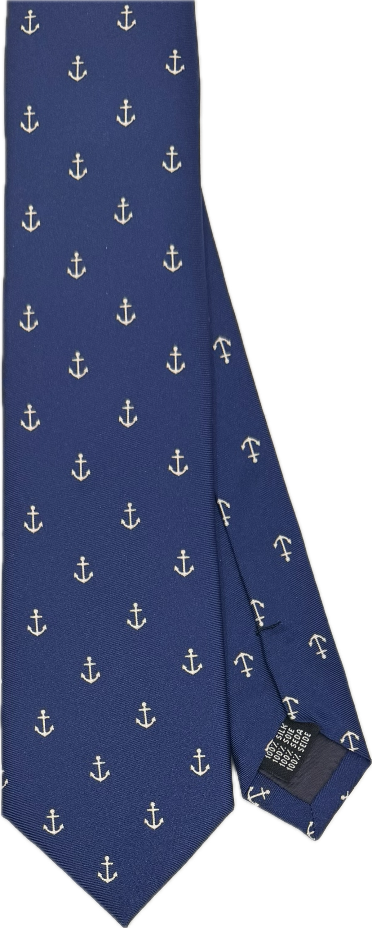 Cravatta stretta seta fantasia ancore blu Monsieur