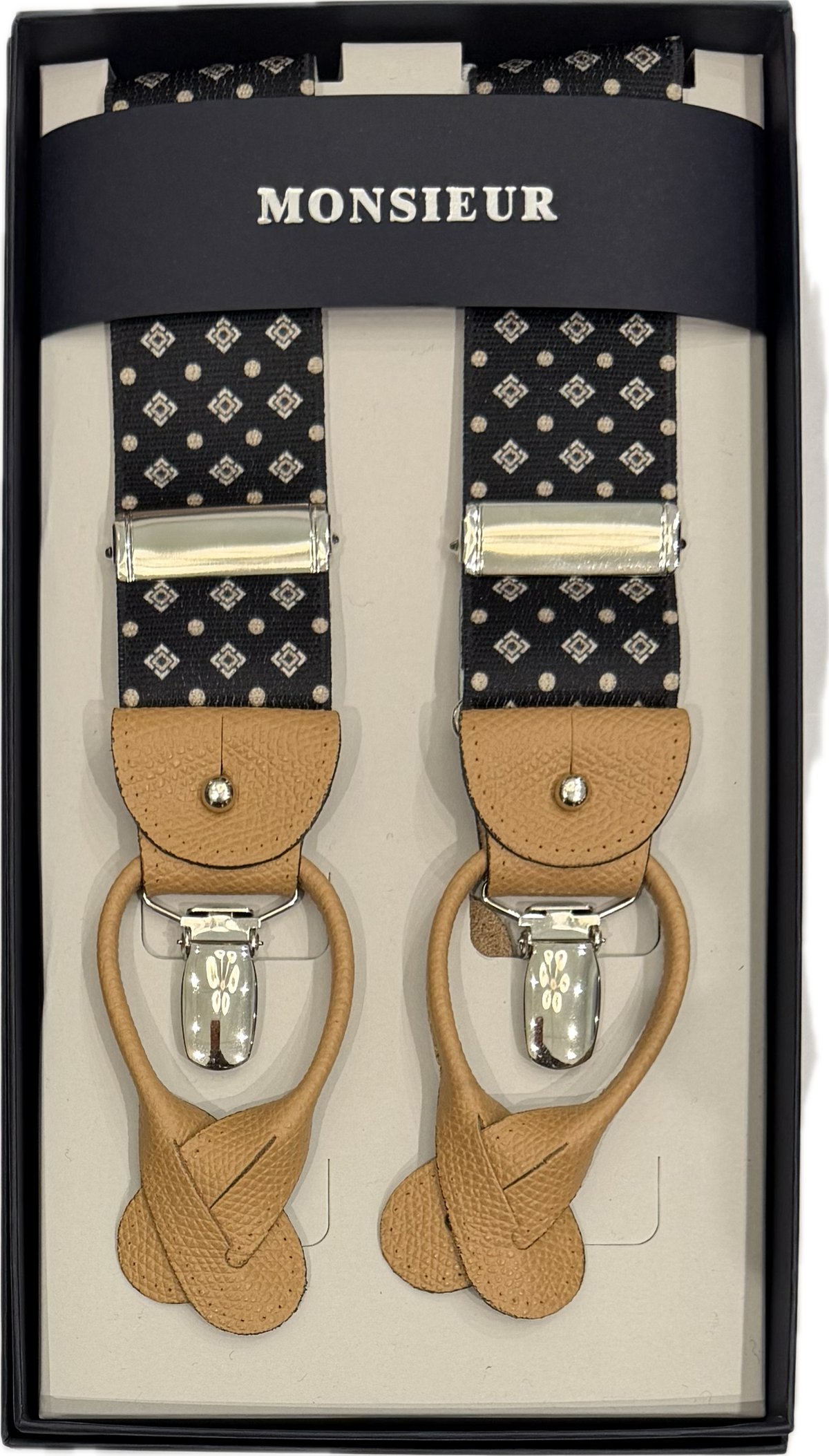 Bretelle fantasia cravatta marrone beige Monsieur
