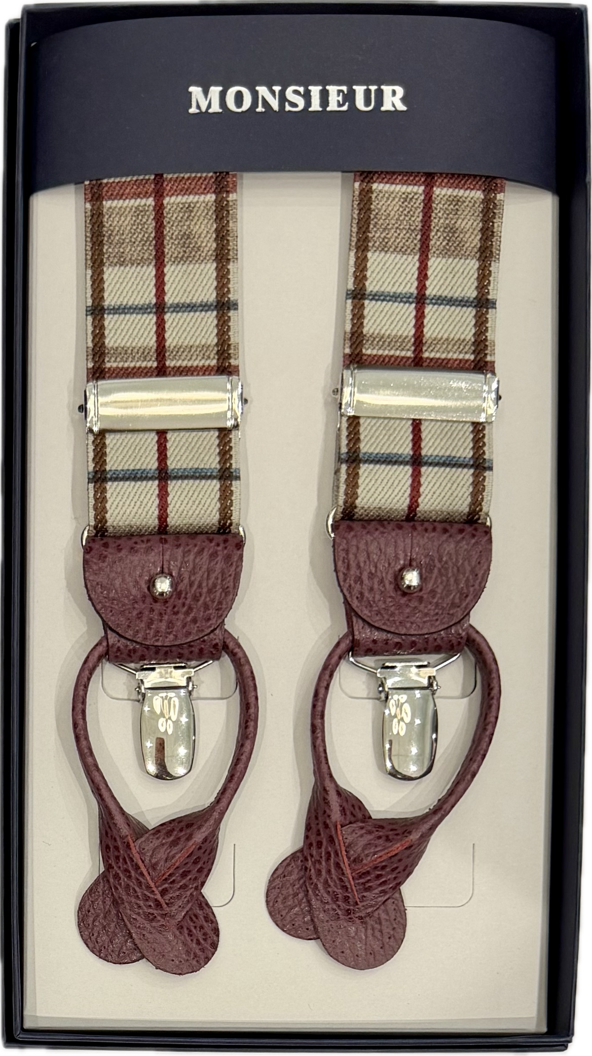 Bretelle check beige moro bordeaux Monsieur