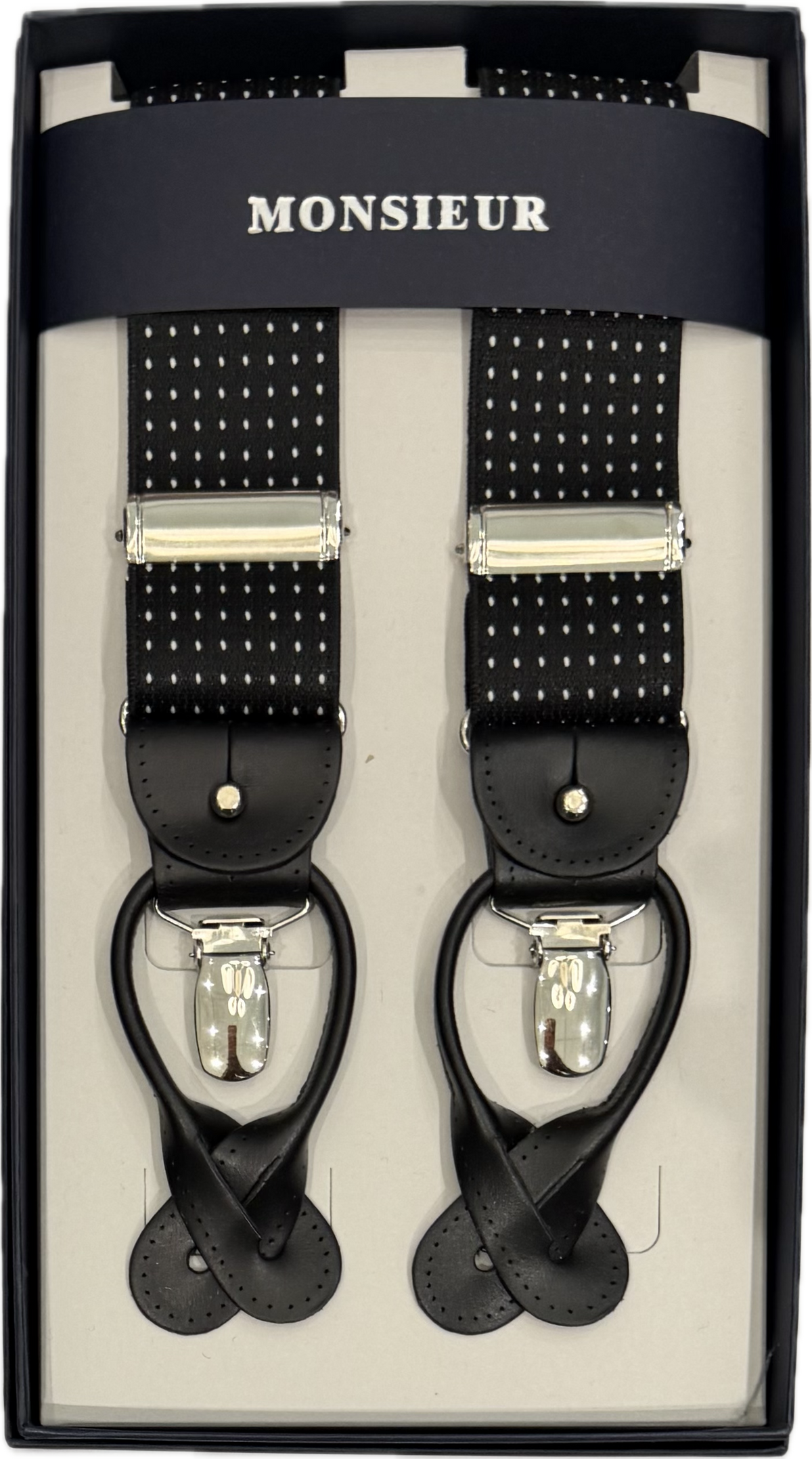 Bretelle nere micro pois bianchi Monsieur