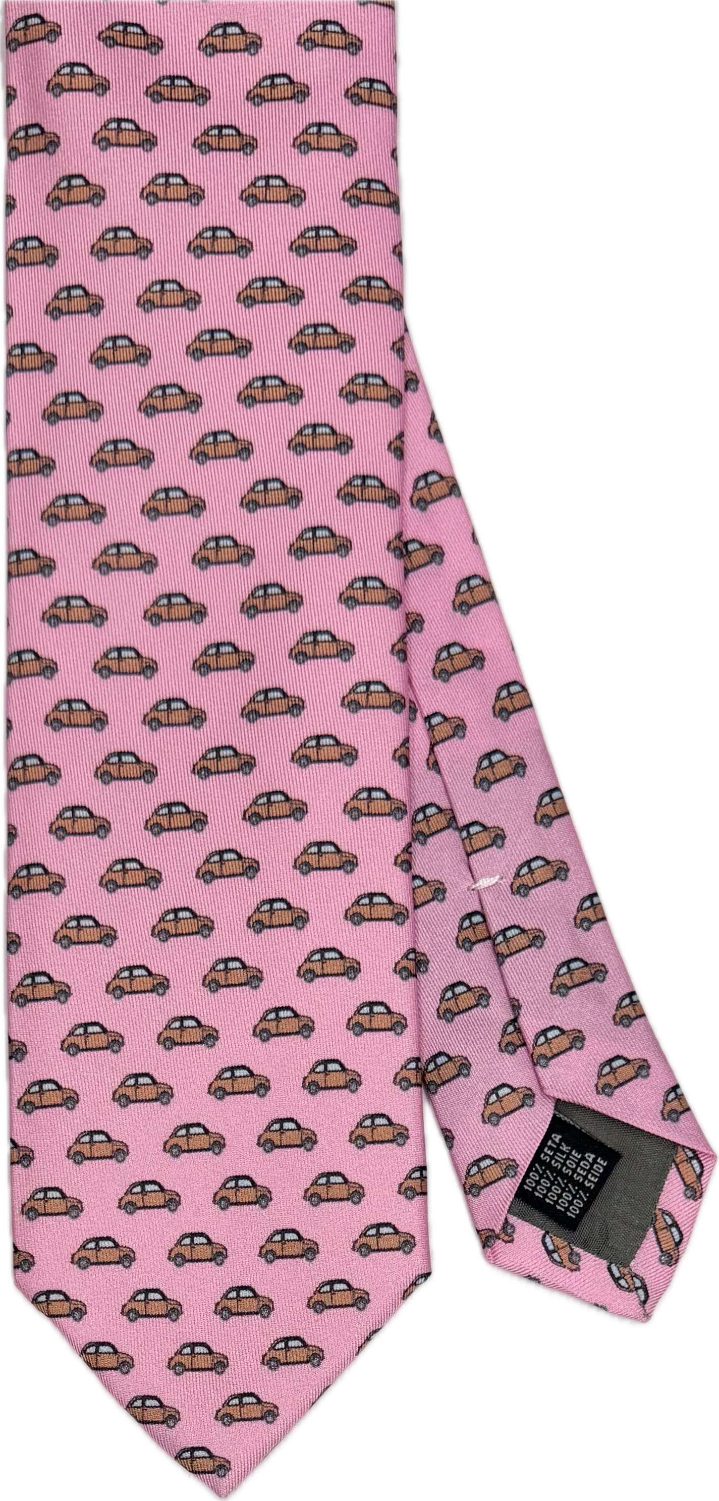 Cravatta seta fantasia macchinine rosa Monsieur