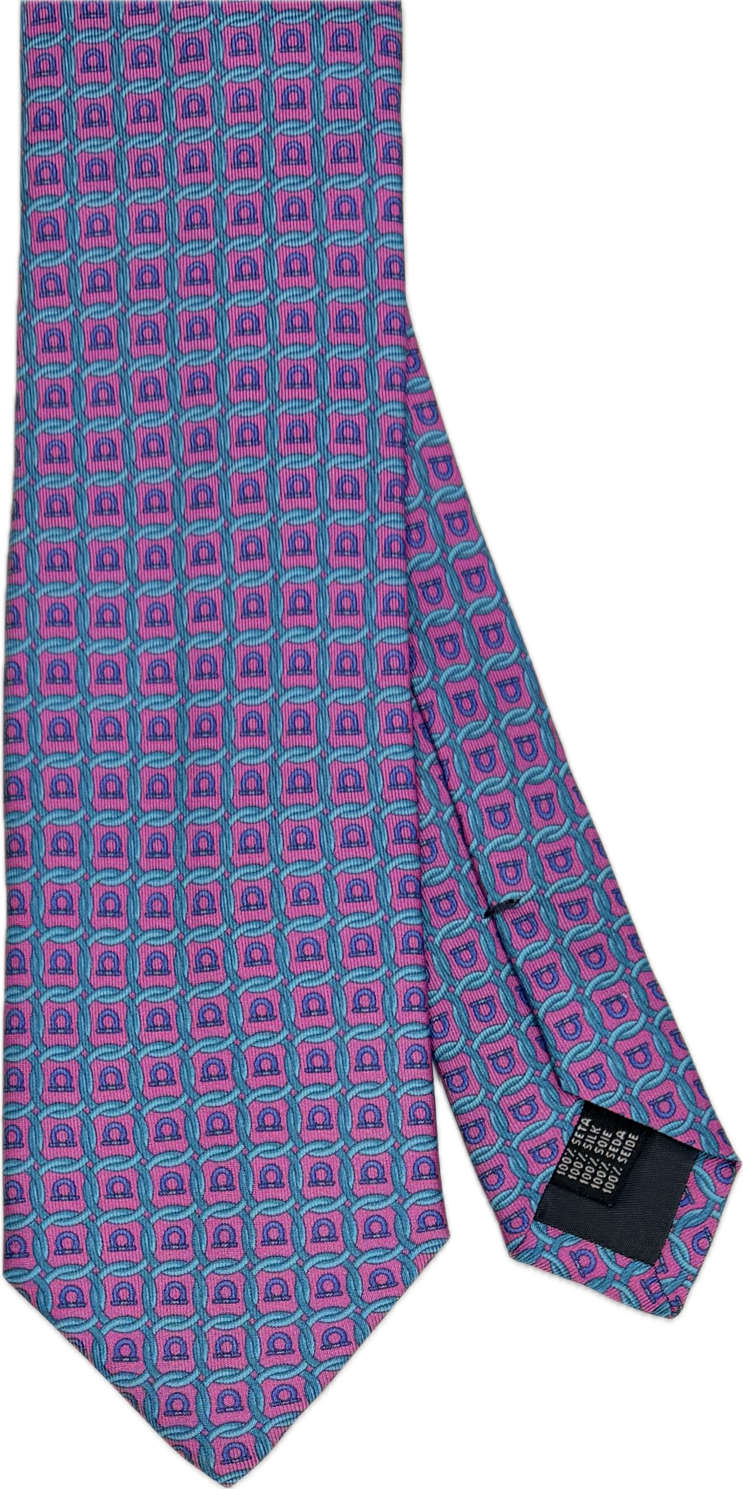 Cravatta seta fantasia lucchetto rosa turchese Monsieur