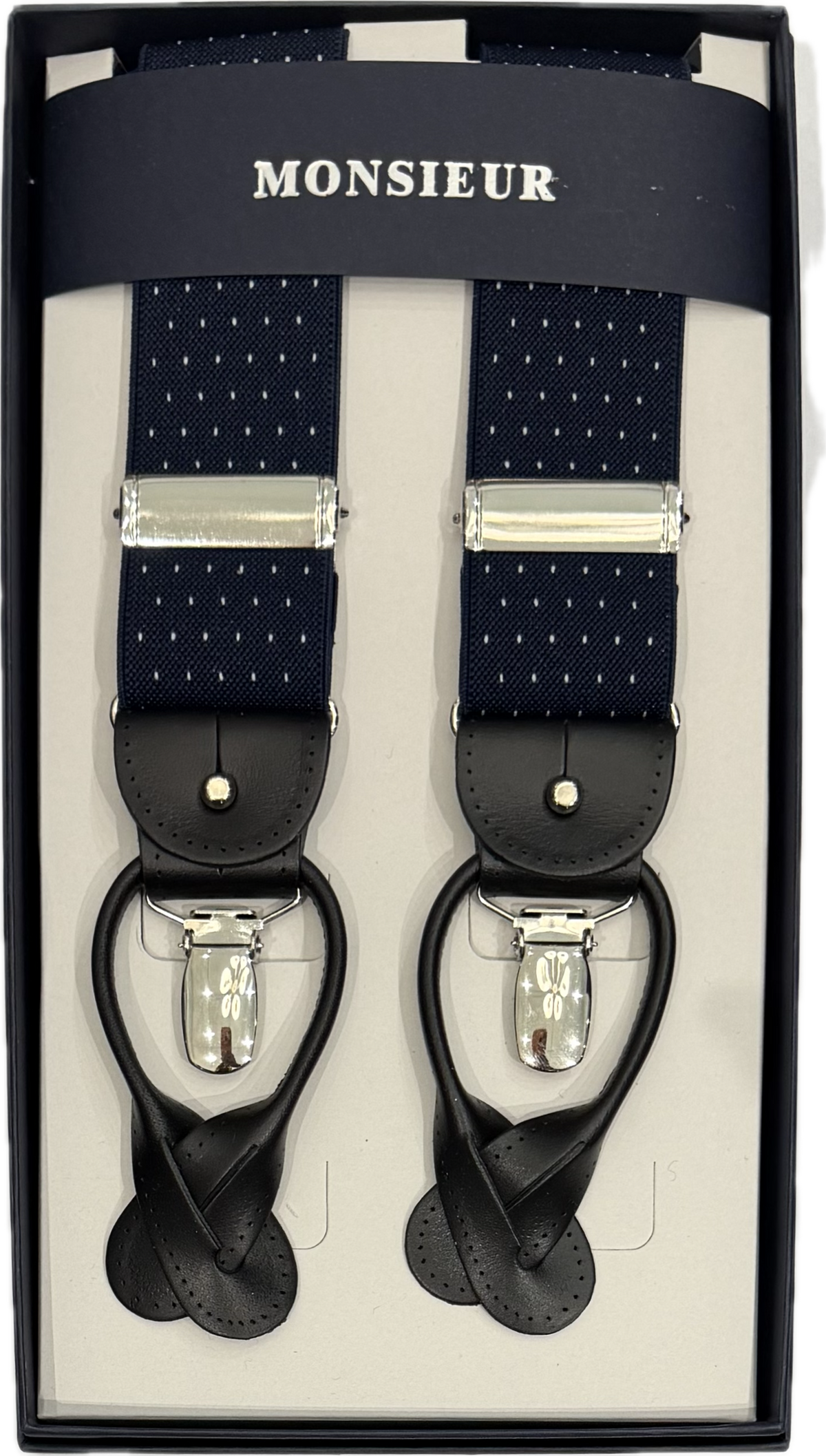 Bretelle blu micro pois bianchi Monsieur