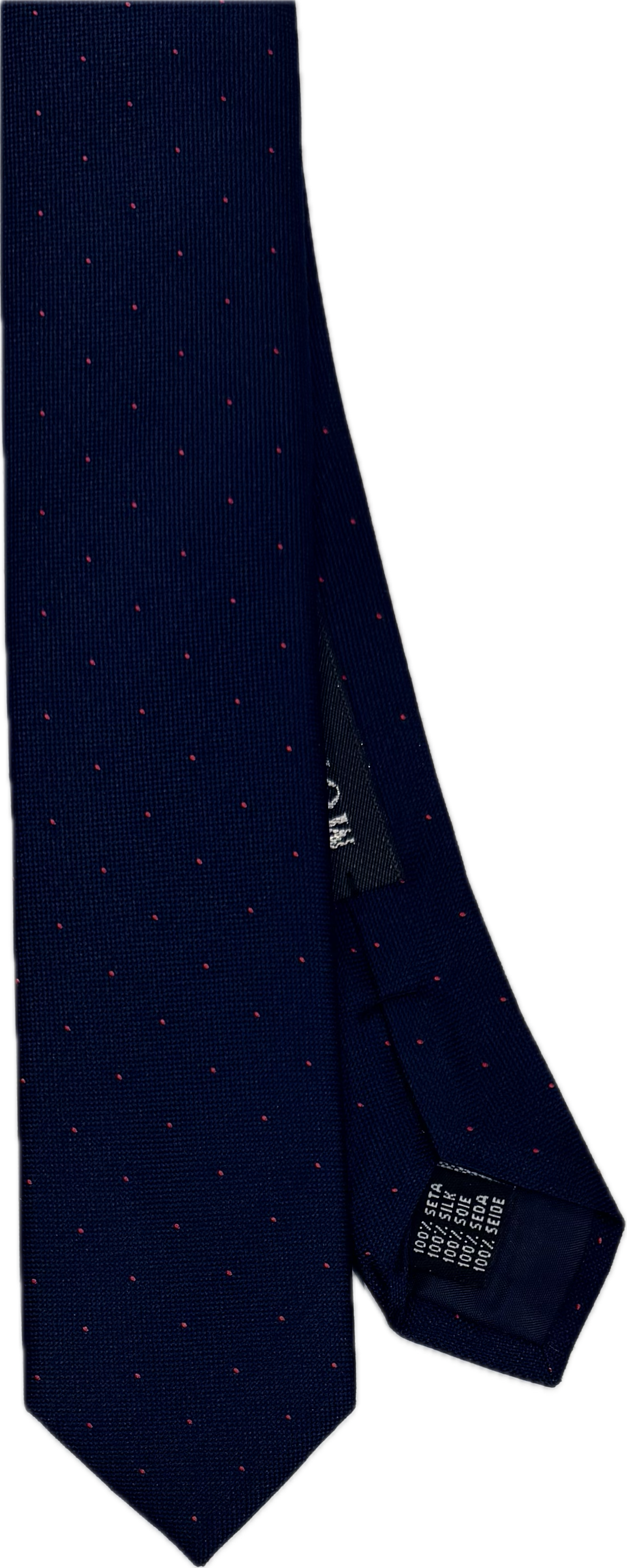 Cravatta stretta seta navy pois rosso Monsieur