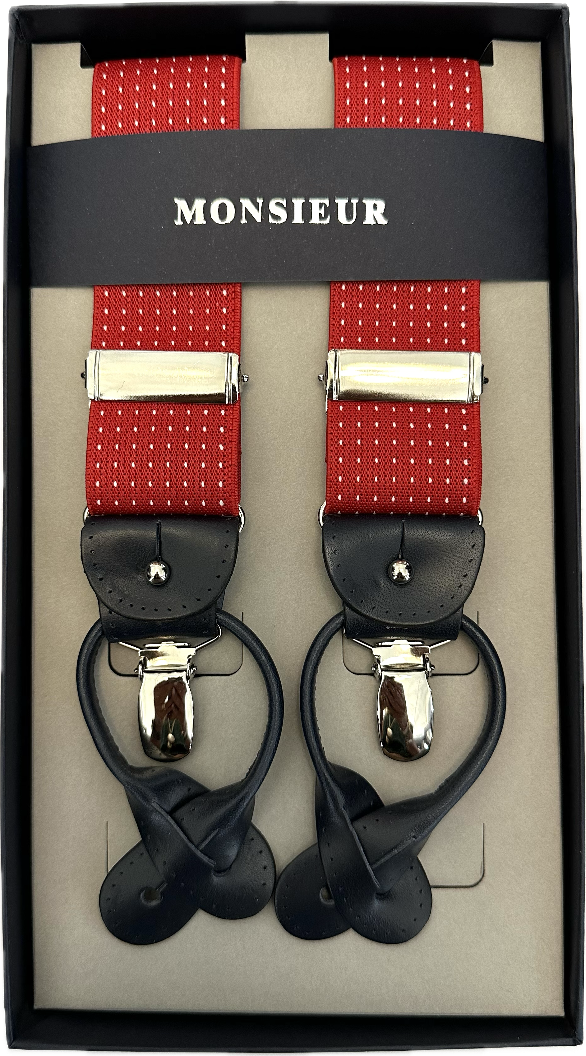 Bretelle rosse micro pois bianchi Monsieur