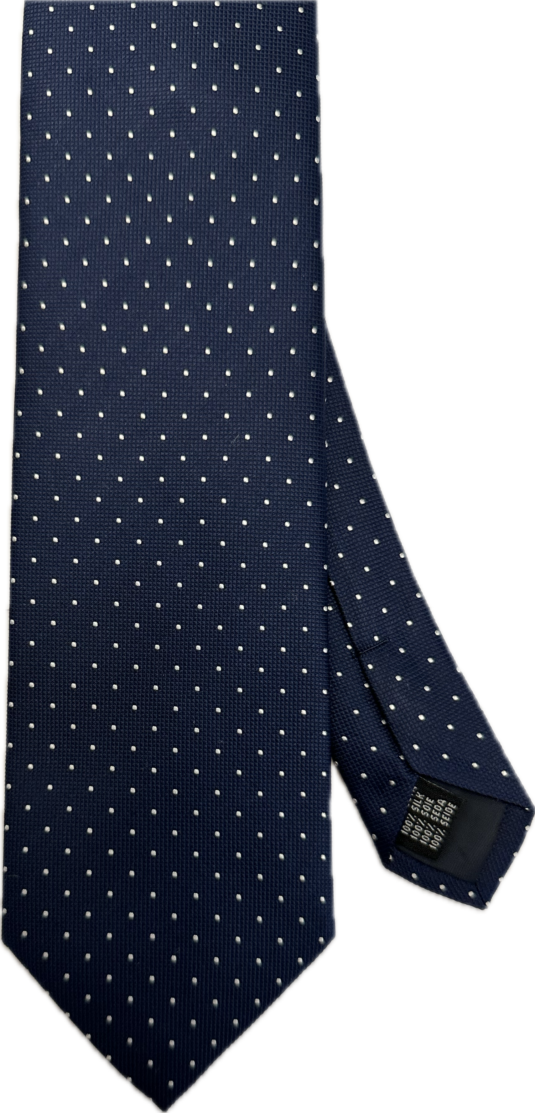 Cravatta seta jacquard navy micro pois bianco Monsieur