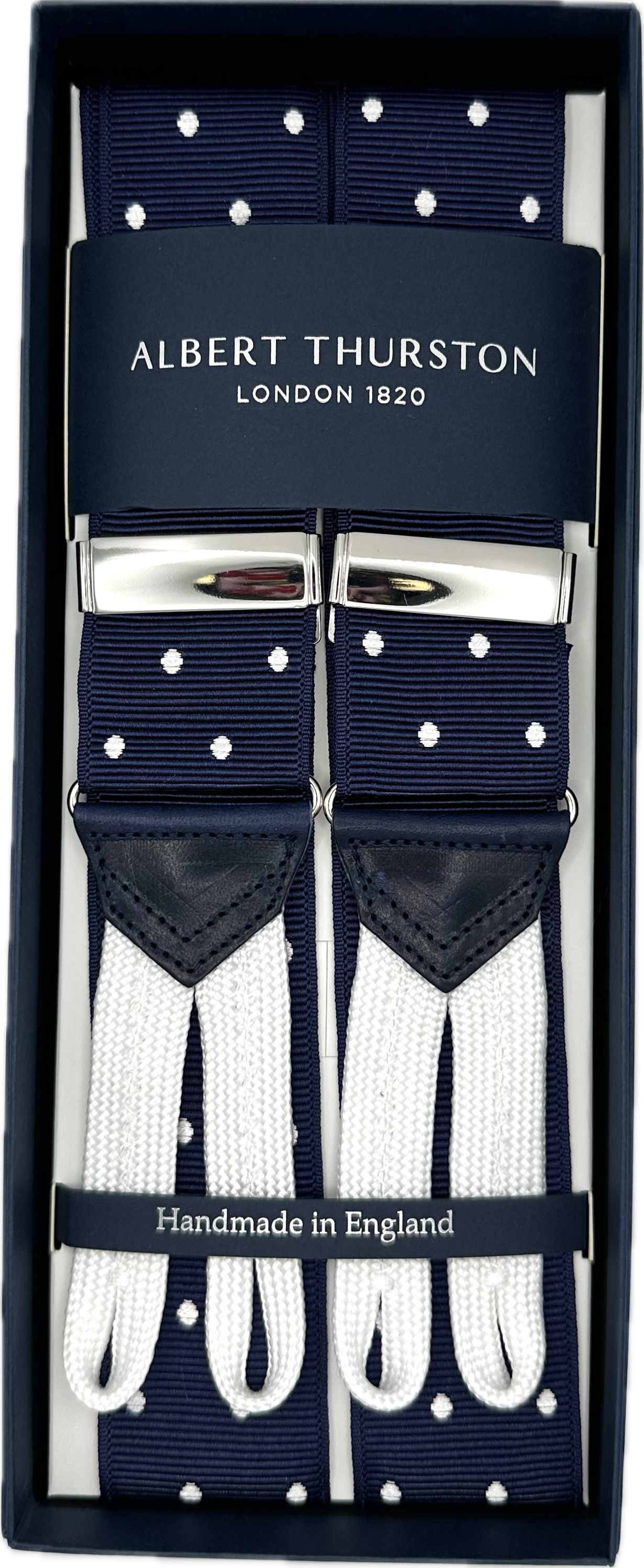 Bretelle barathea navy pois bianco Albert Thurston