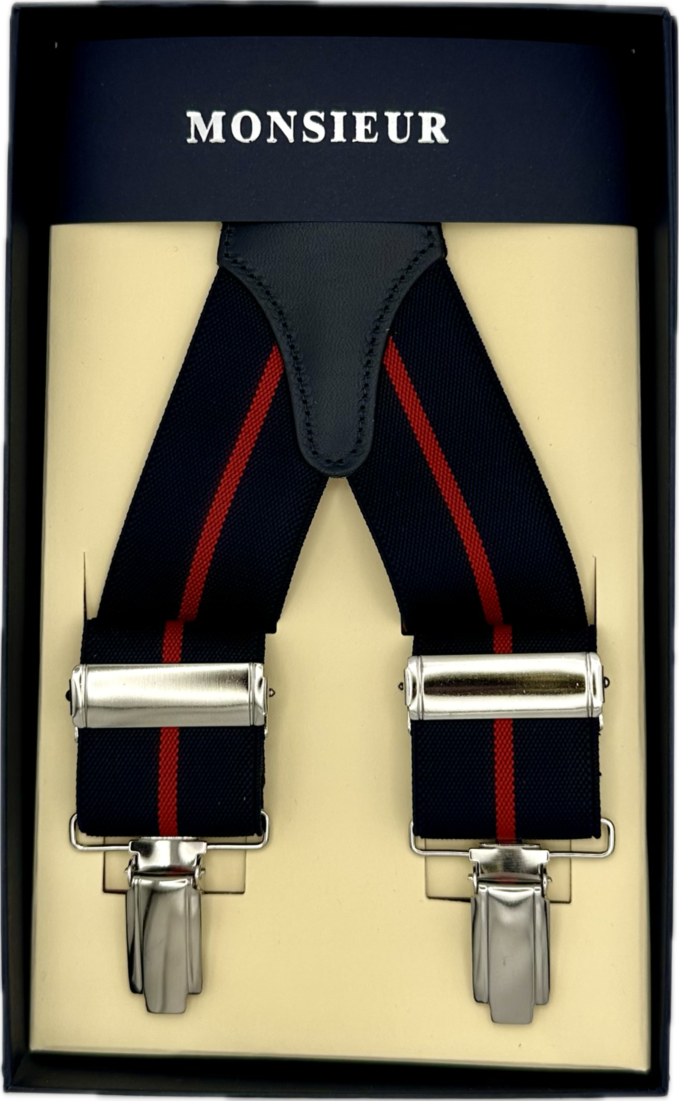 Bretelle elastico clip regimental navy rosso Monsieur