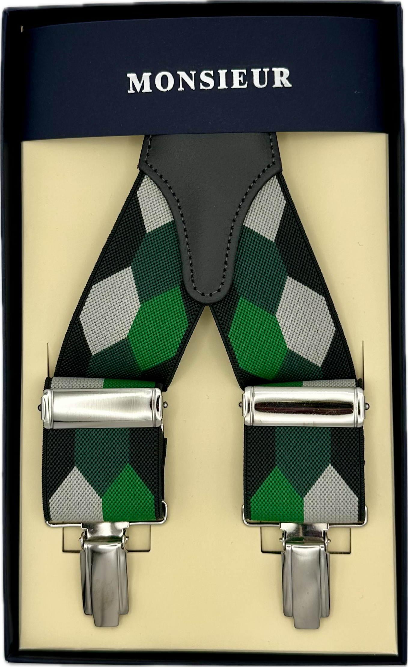 Bretelle elastico clip rombi verde grigio Monsieur