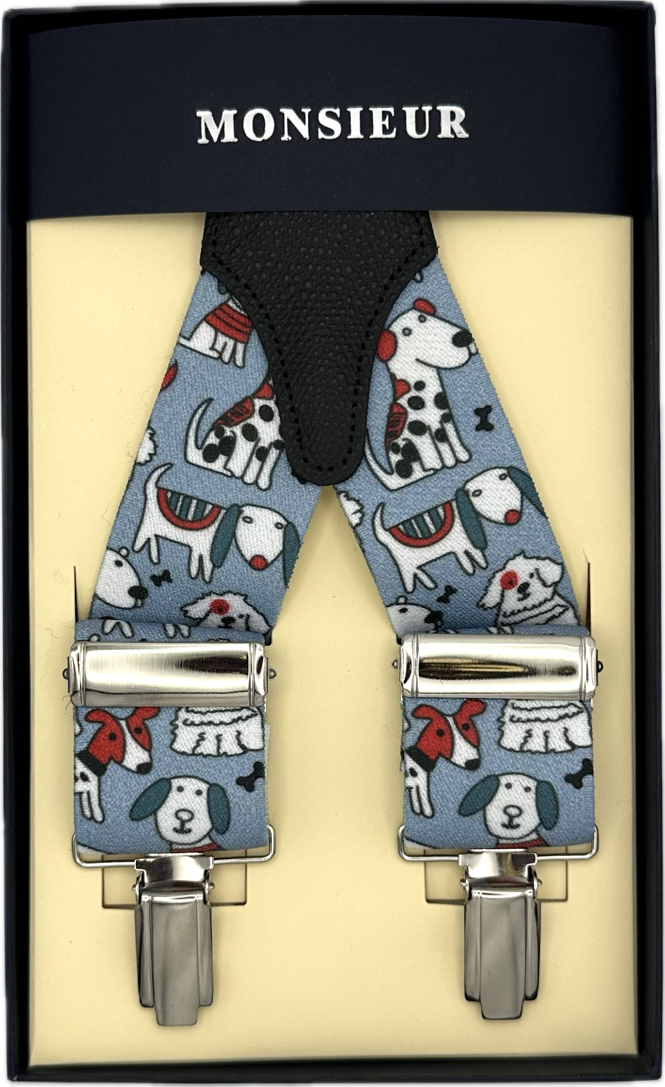 Bretelle elastico clip fantasia cani avio Monsieur