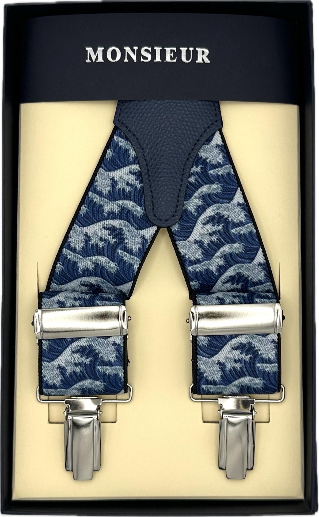 Bretelle elastico clip fantasia waves blu Monsieur