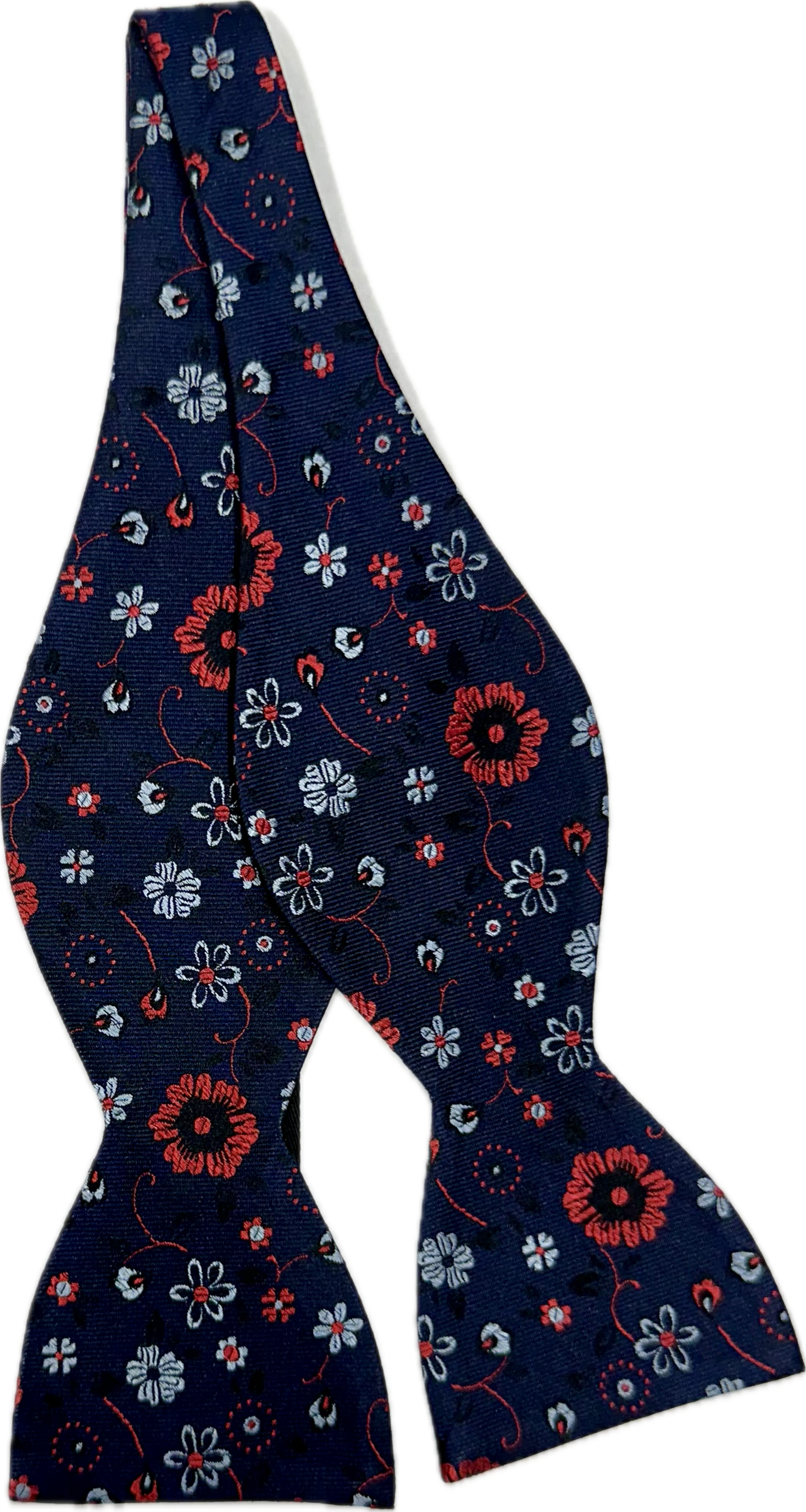 Self bow tie seta fantasia fiori blu rosso Monsieur