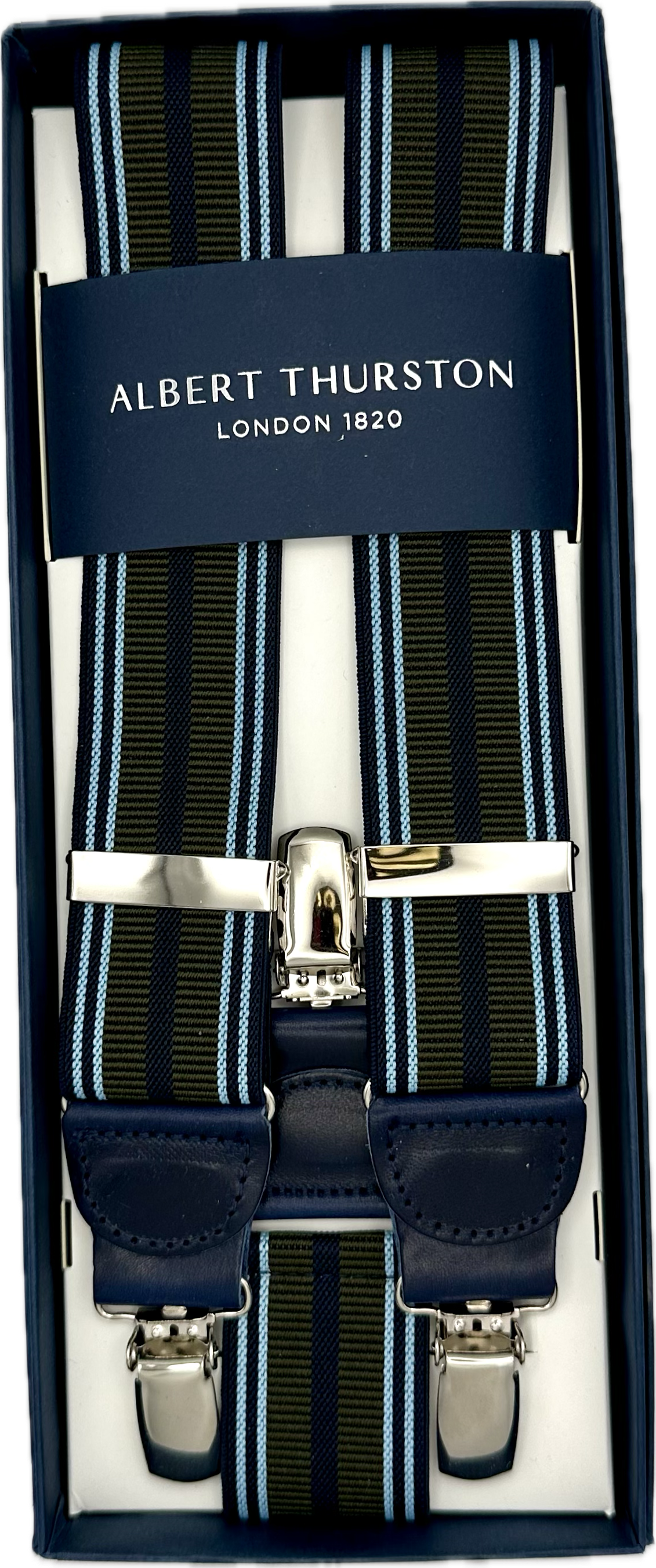 Bretelle elastico clip regimental verde blu celeste Albert Thurston