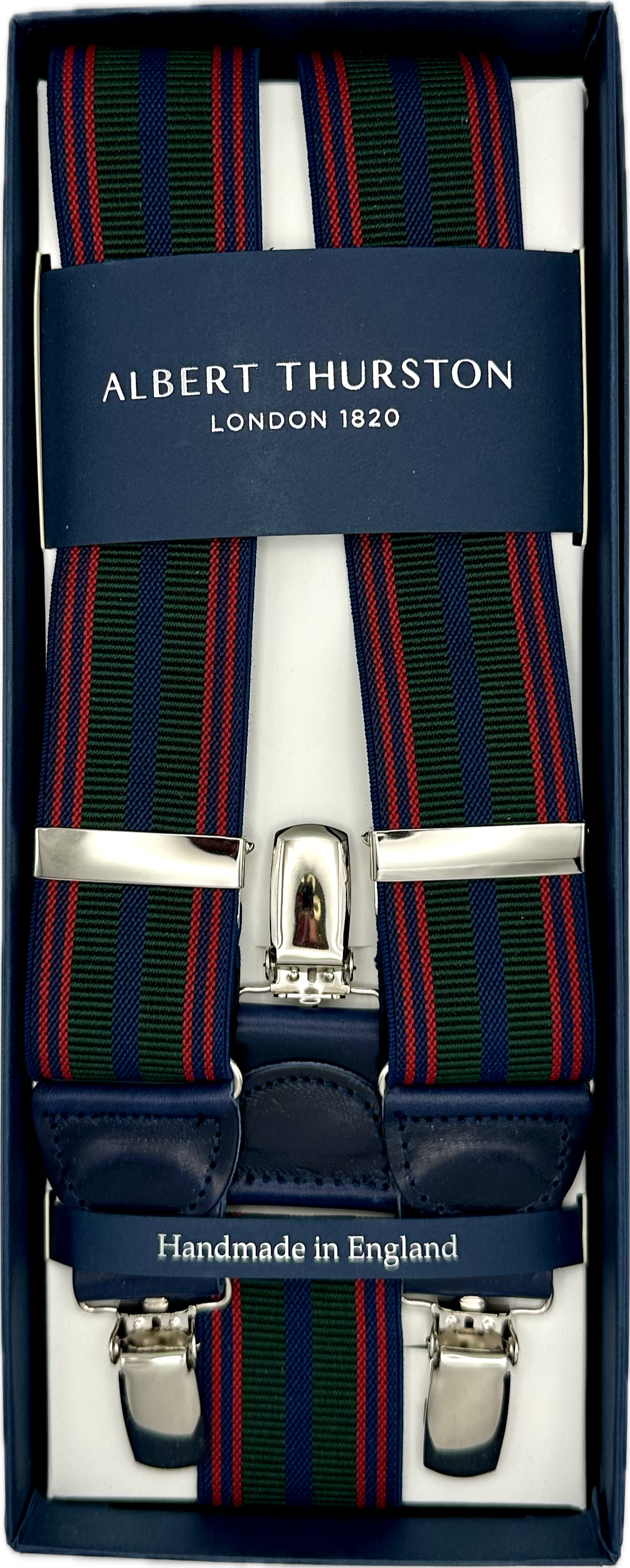 Bretelle elastico clip regimental verde blu rossa Albert Thurston