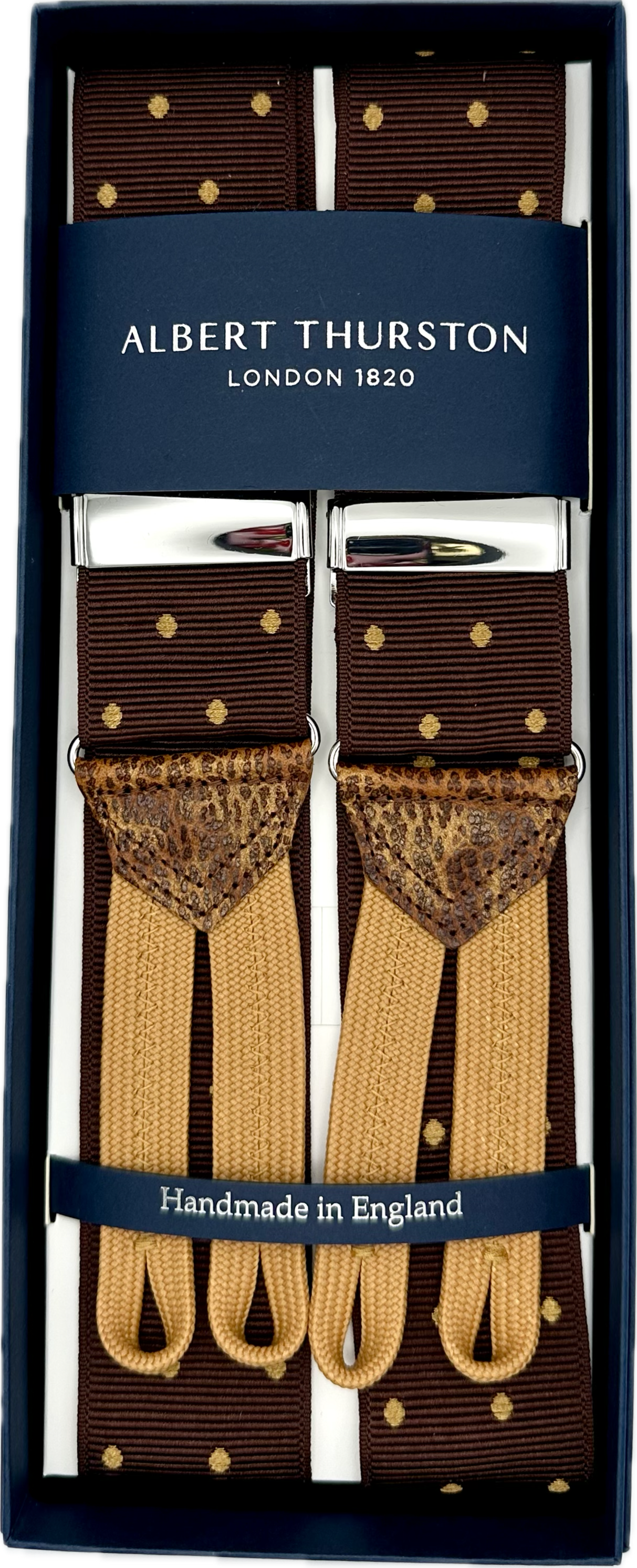 Bretelle barathea marrone pois ocra Albert Thurston