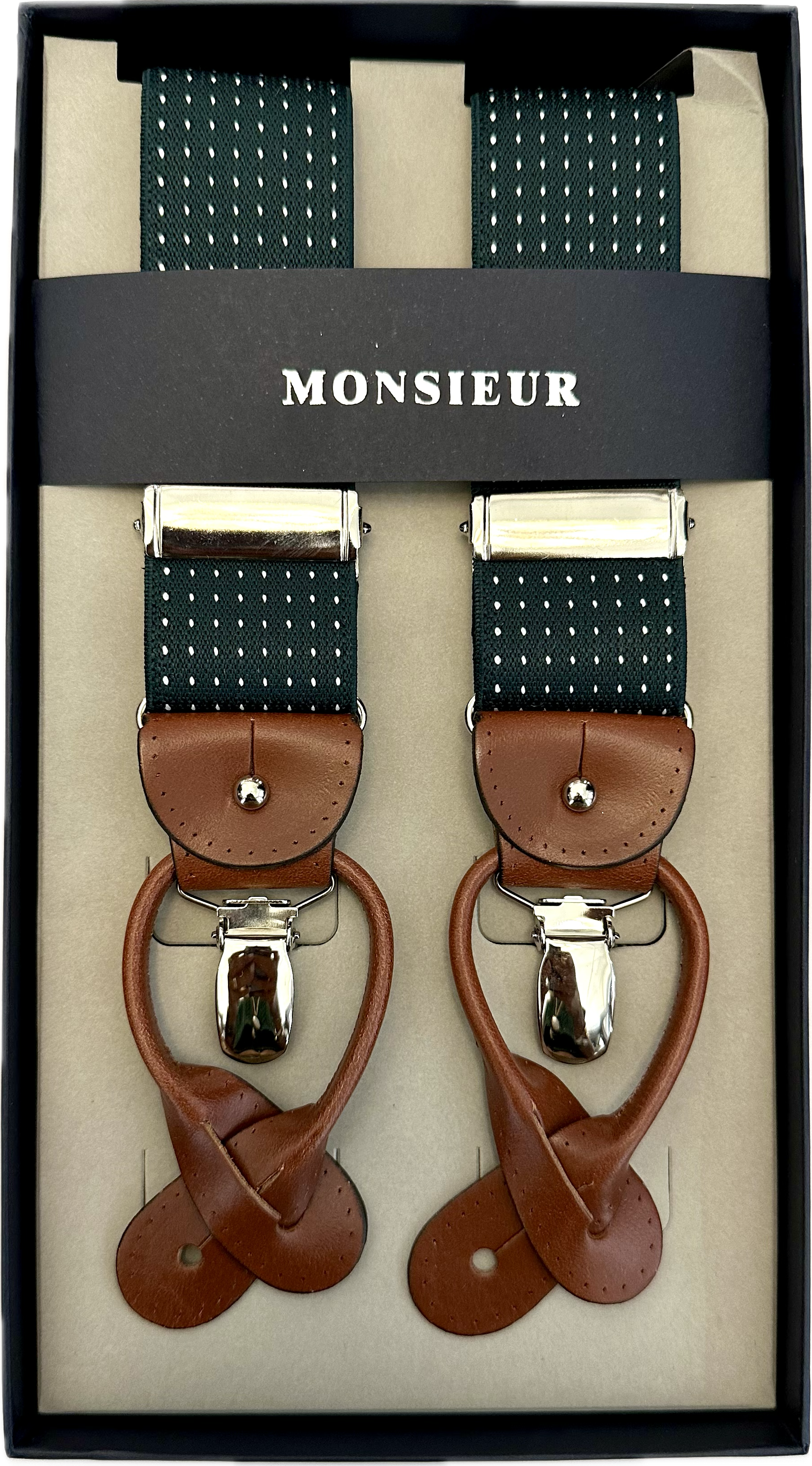 Bretelle verdi micro pois bianchi Monsieur