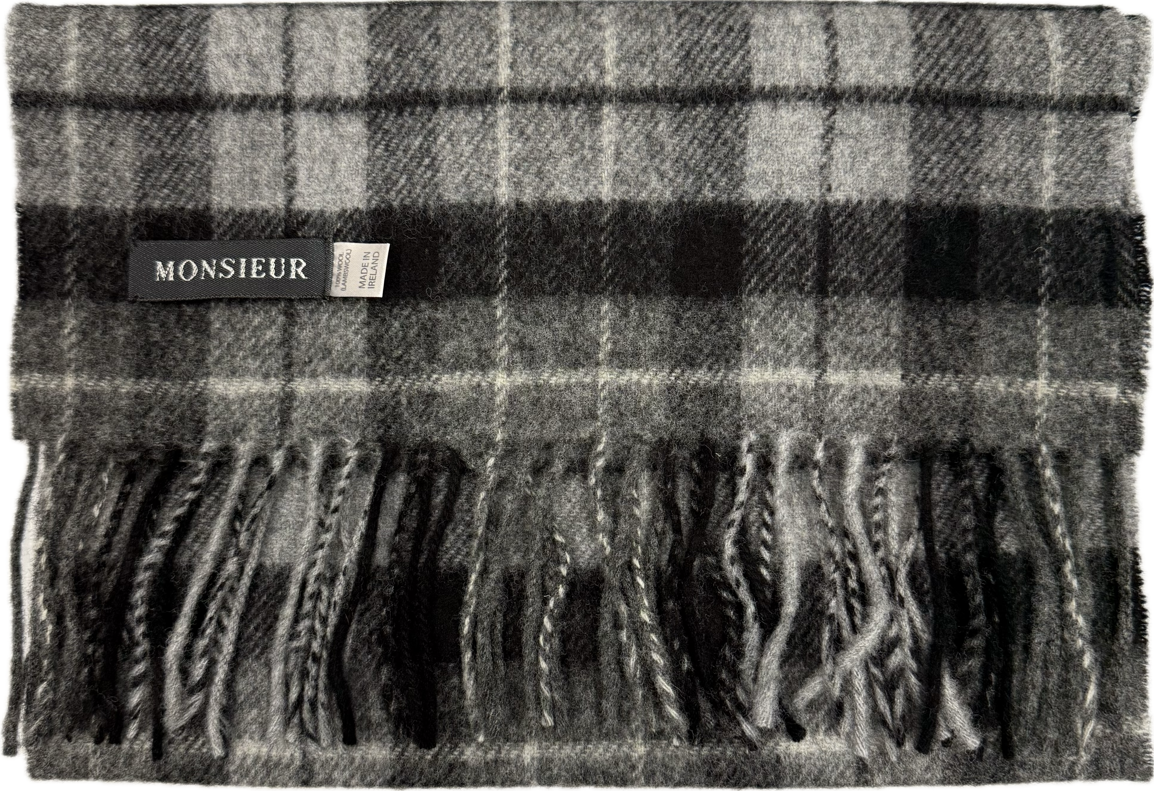 Sciarpa lambswool check grigia nera Monsieur