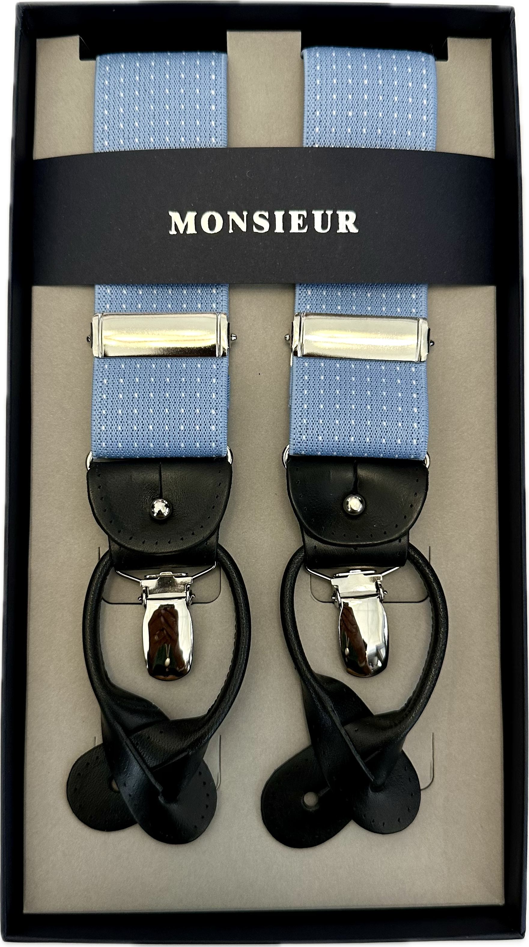 Bretelle celesti micro pois bianchi Monsieur