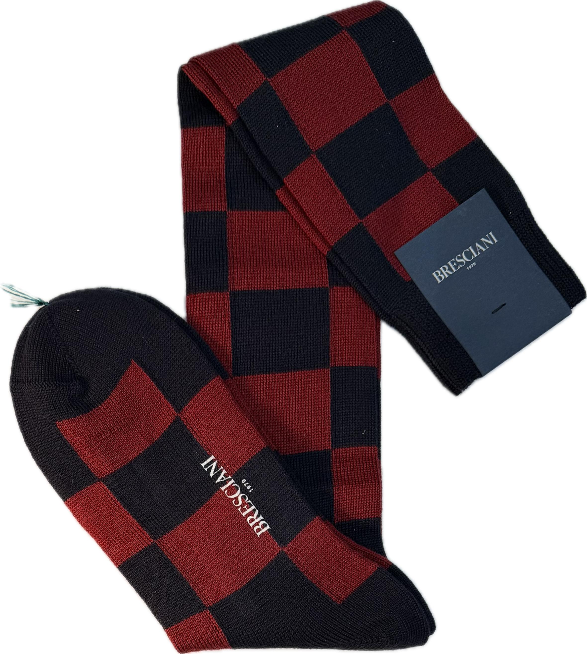 Calze lana pesante scacchi blu nebbiolo Bresciani