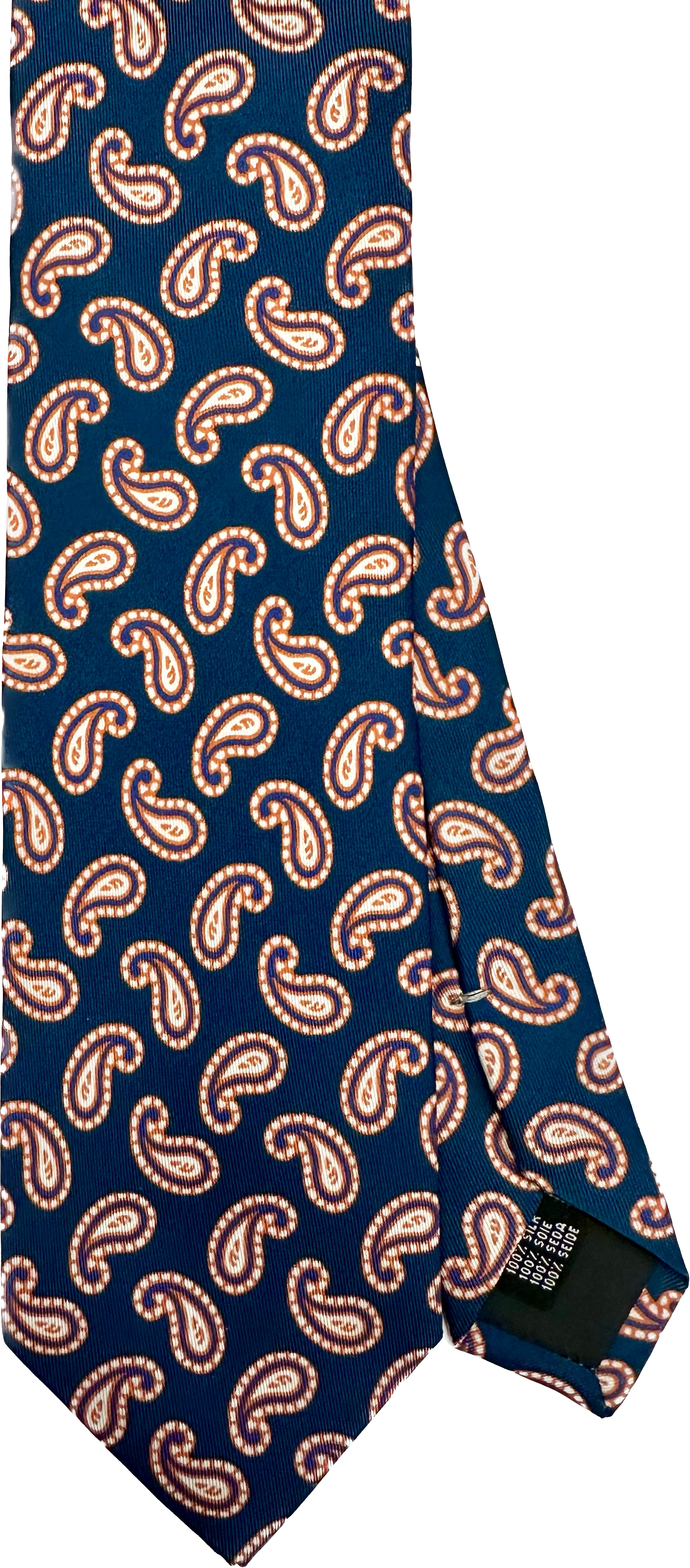 Cravatta seta blu paisley arancione Monsieur