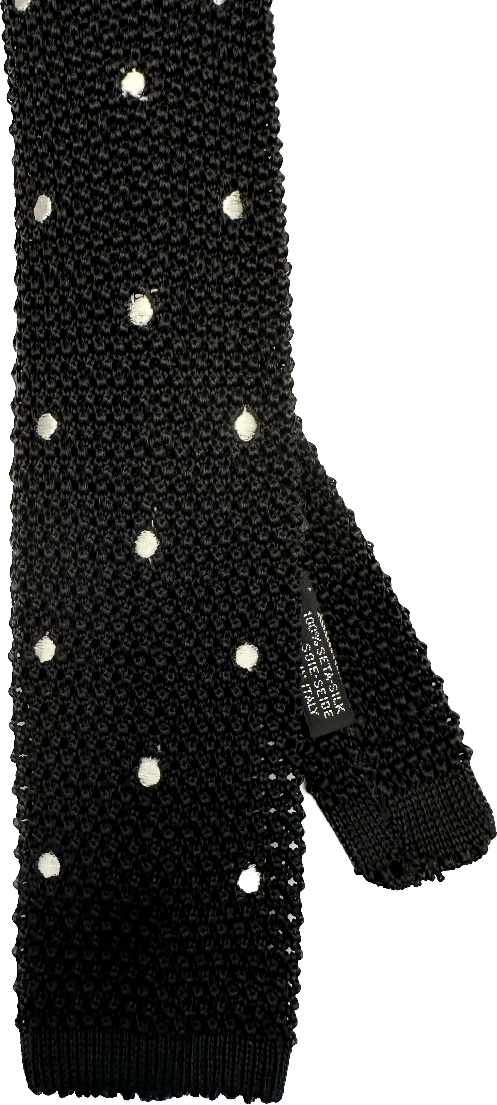 Cravatta in maglia di seta nera pois grande bianco Monsieur
