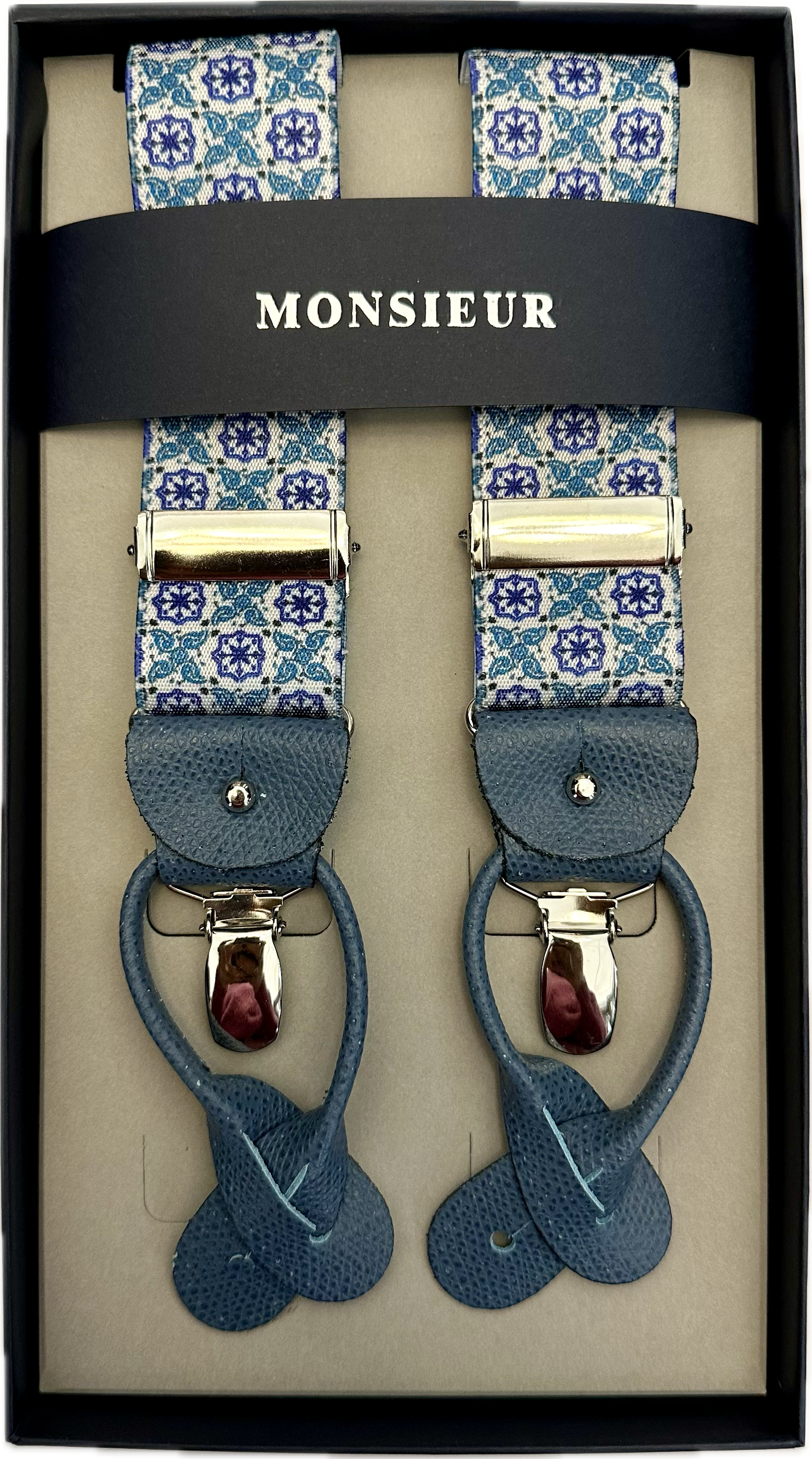Bretelle fantasia maioliche celeste Monsieur