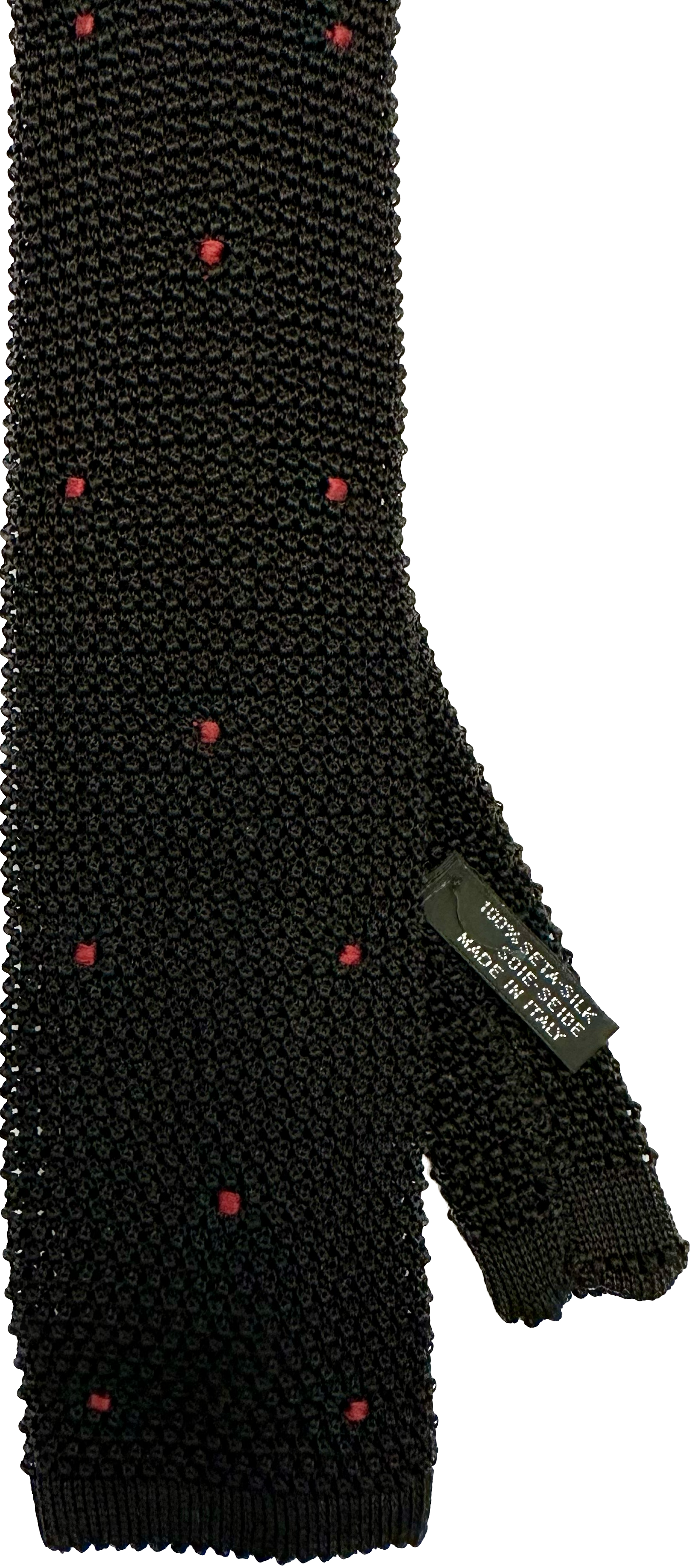 Cravatta in maglia di seta nera pois piccolo rosso Monsieur