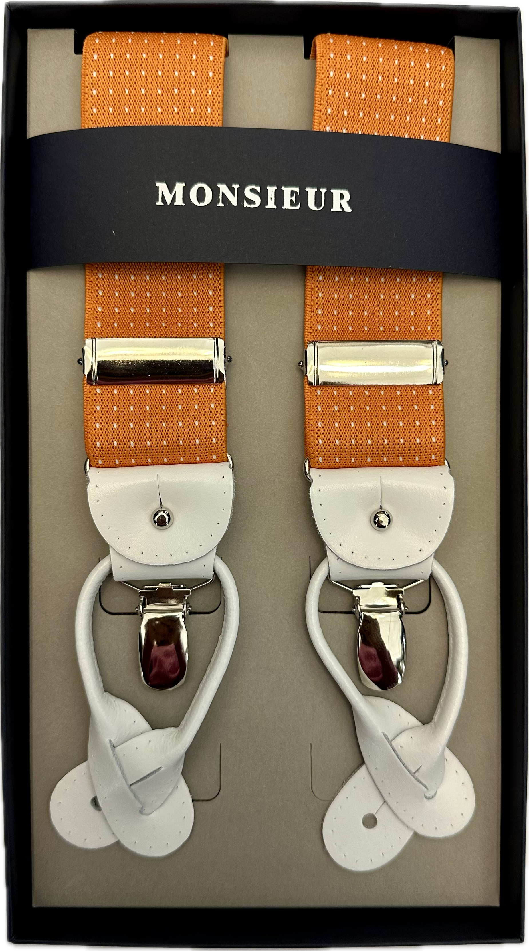 Bretelle arancioni micro pois bianchi Monsieur