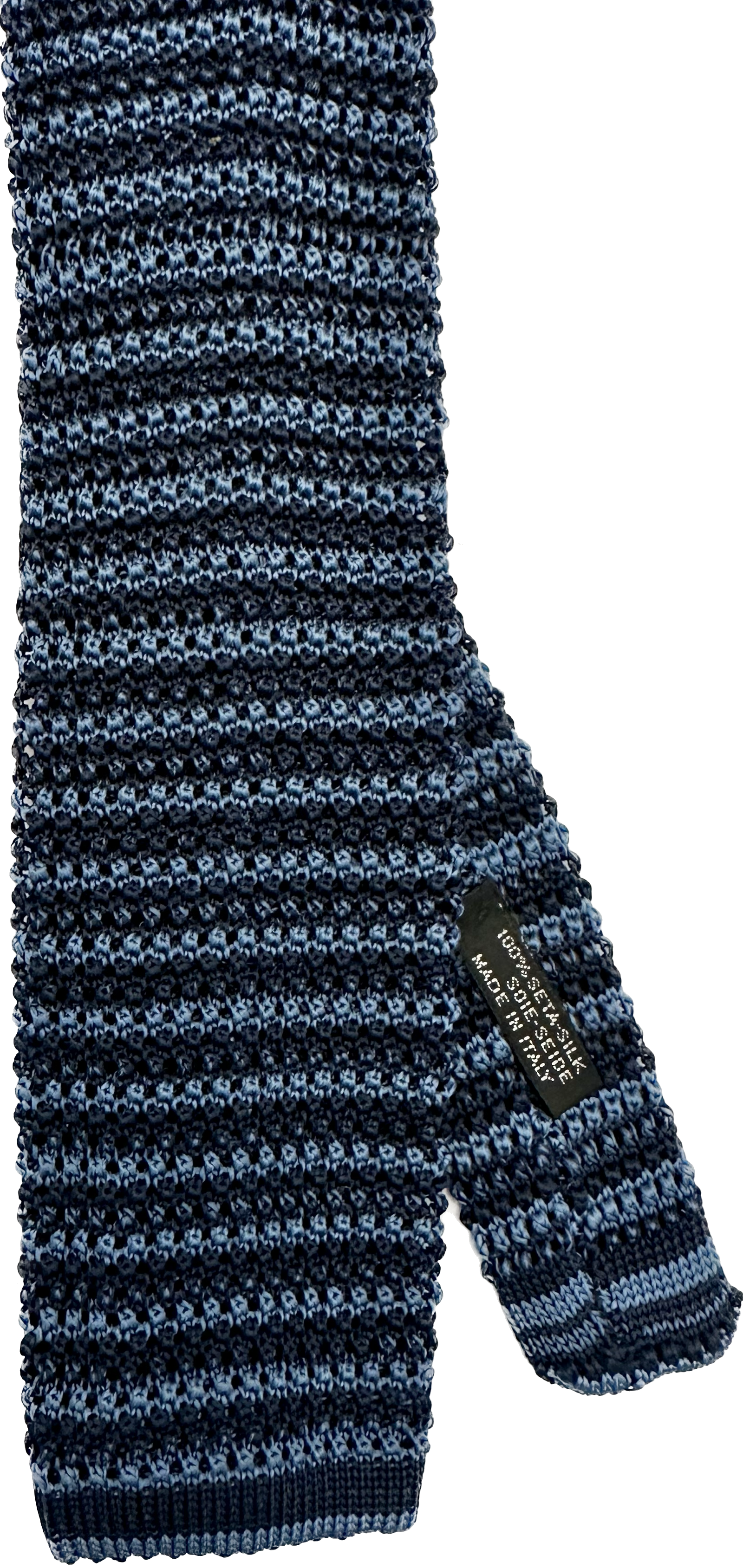 Cravatta in maglia di seta a righe blu avio Monsieur